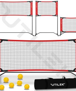 Red Mini Pickleball Dink Net, Set 4ft + 7ft, Paletas,