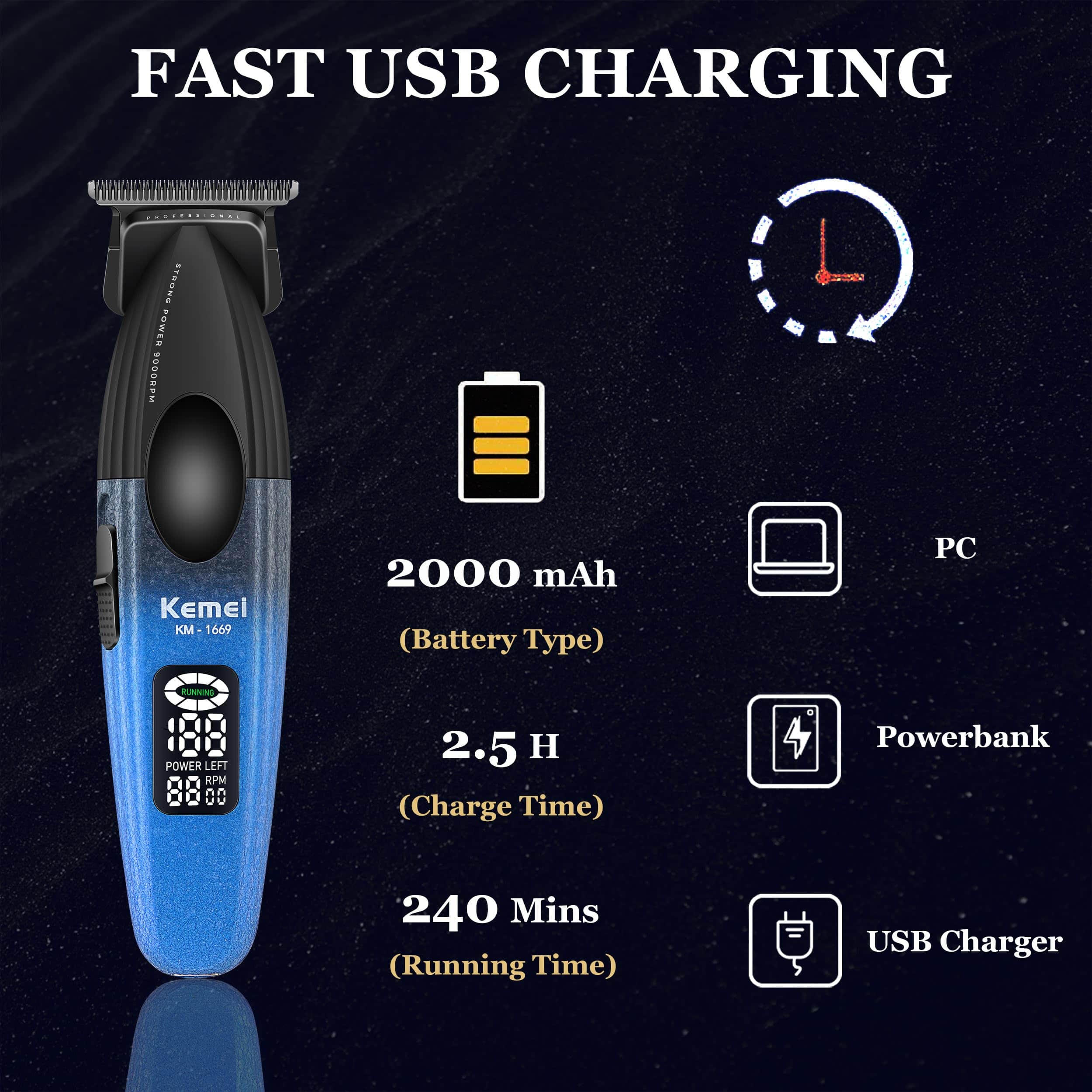 Recortadora de barba KEMEI 1669 para hombres, Recortadoras - Imagen 5