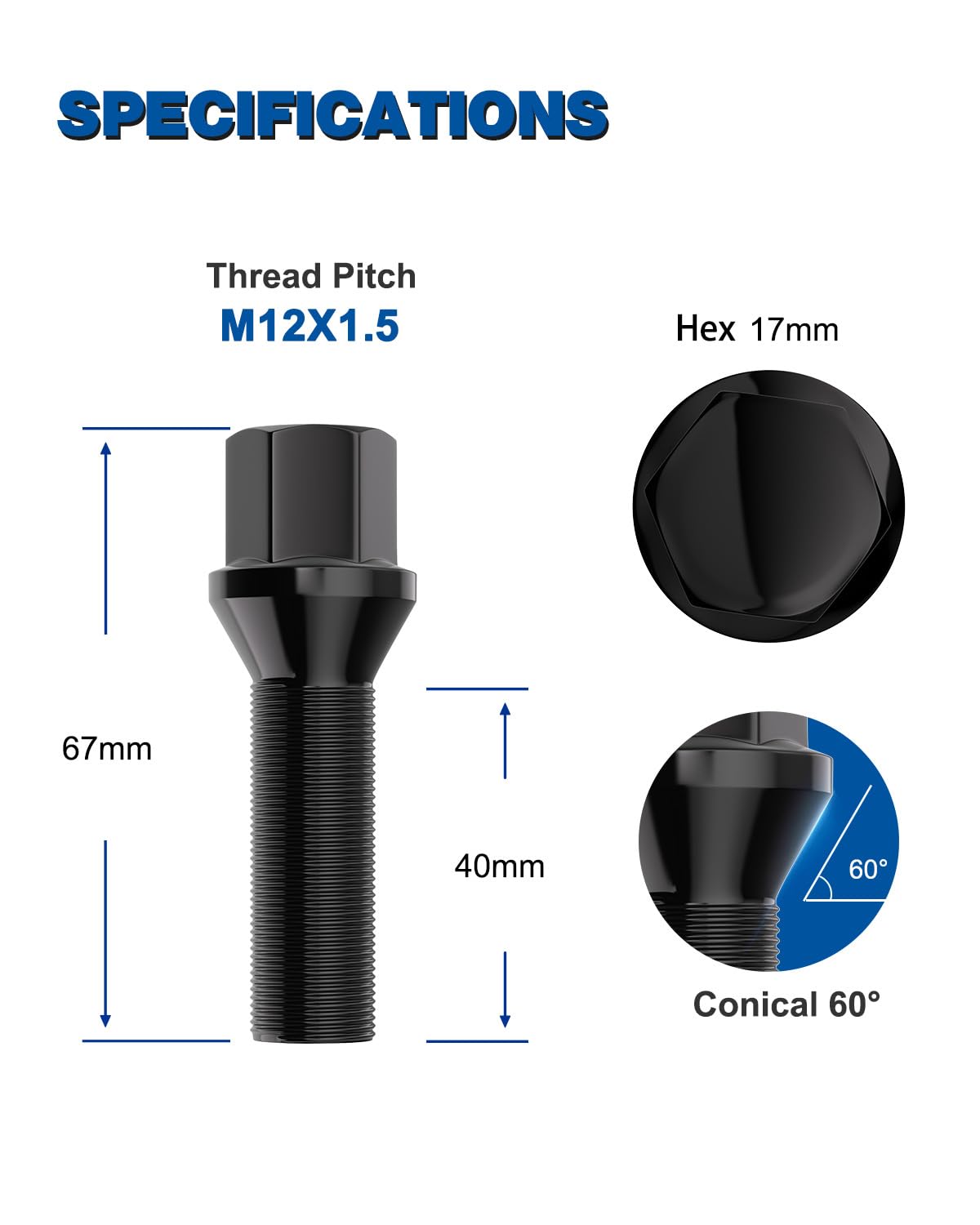 12X1.5 Pernos de Rueda Ajuste para E82 E88 E91 E92 E93 E36 - Imagen 3