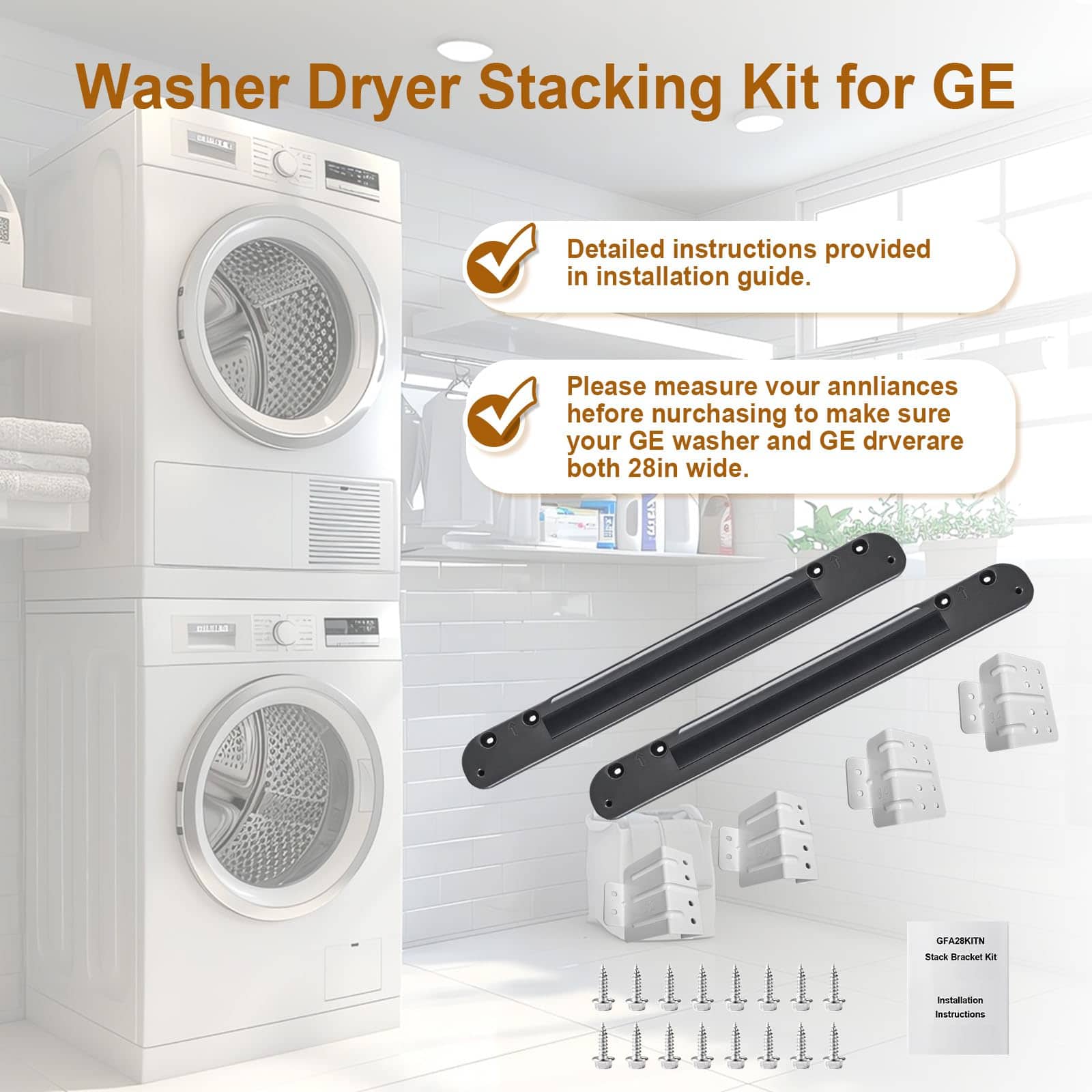 Kit de Apilamiento Compatible con Lavadora Secadora GE, Kit - Imagen 6