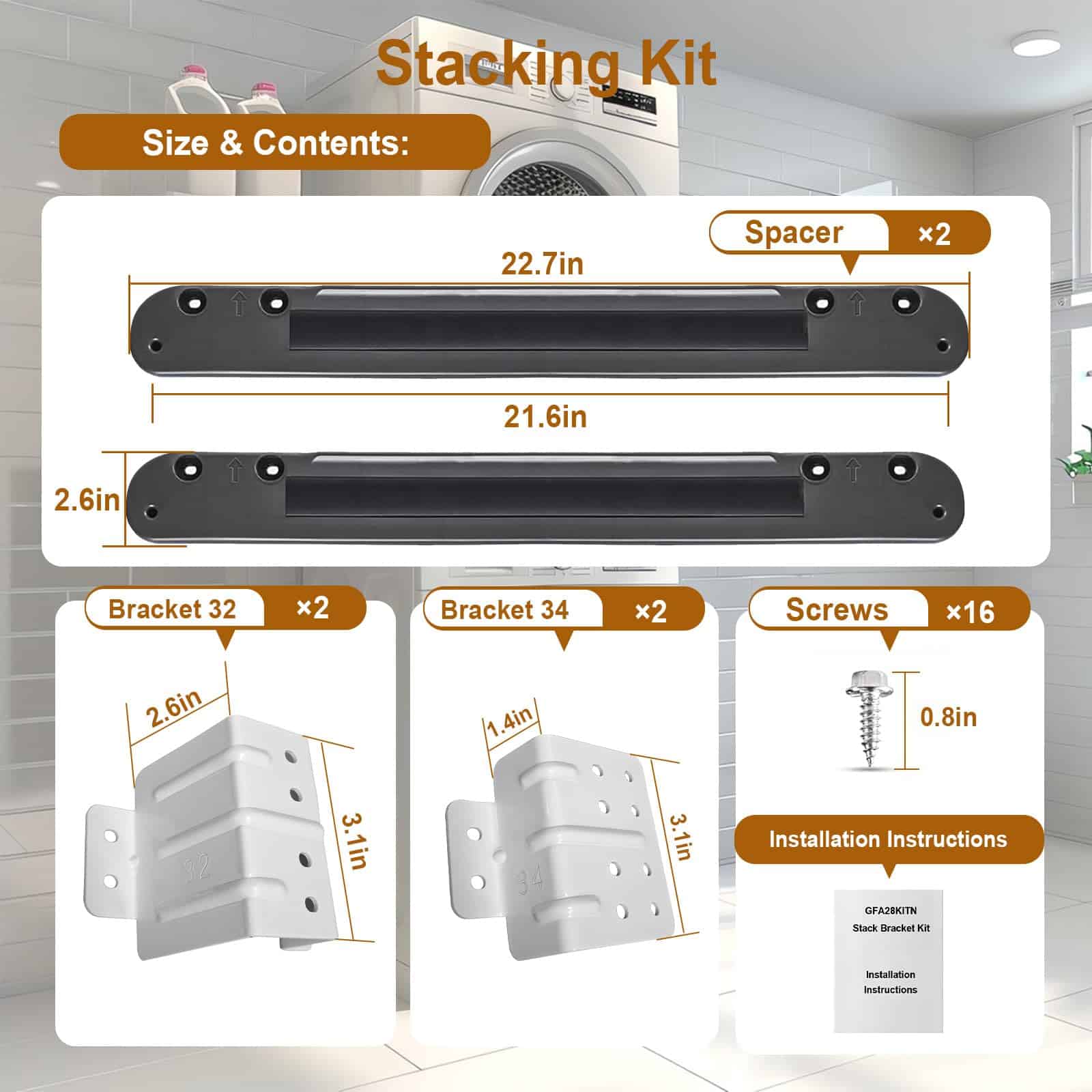 Kit de Apilamiento Compatible con Lavadora Secadora GE, Kit - Imagen 3