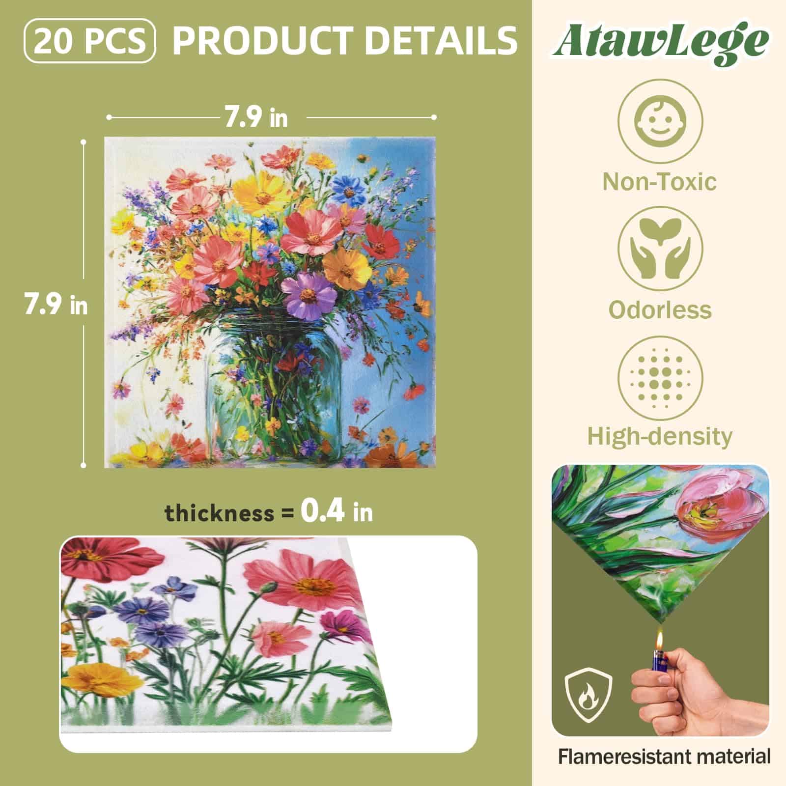 AtawLege 20 Pack Paneles Acústicos de Arte, -Flores Modernas - Imagen 5