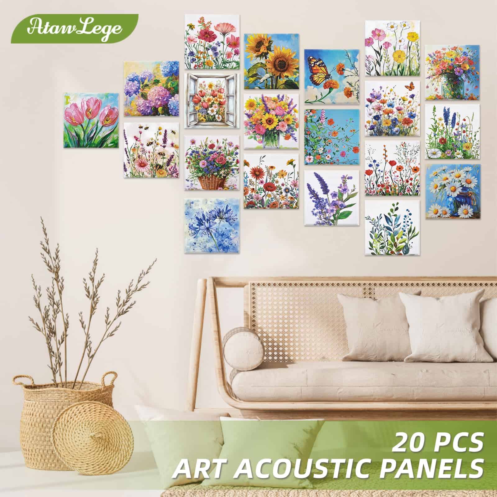 AtawLege 20 Pack Paneles Acústicos de Arte, -Flores Modernas - Imagen 3