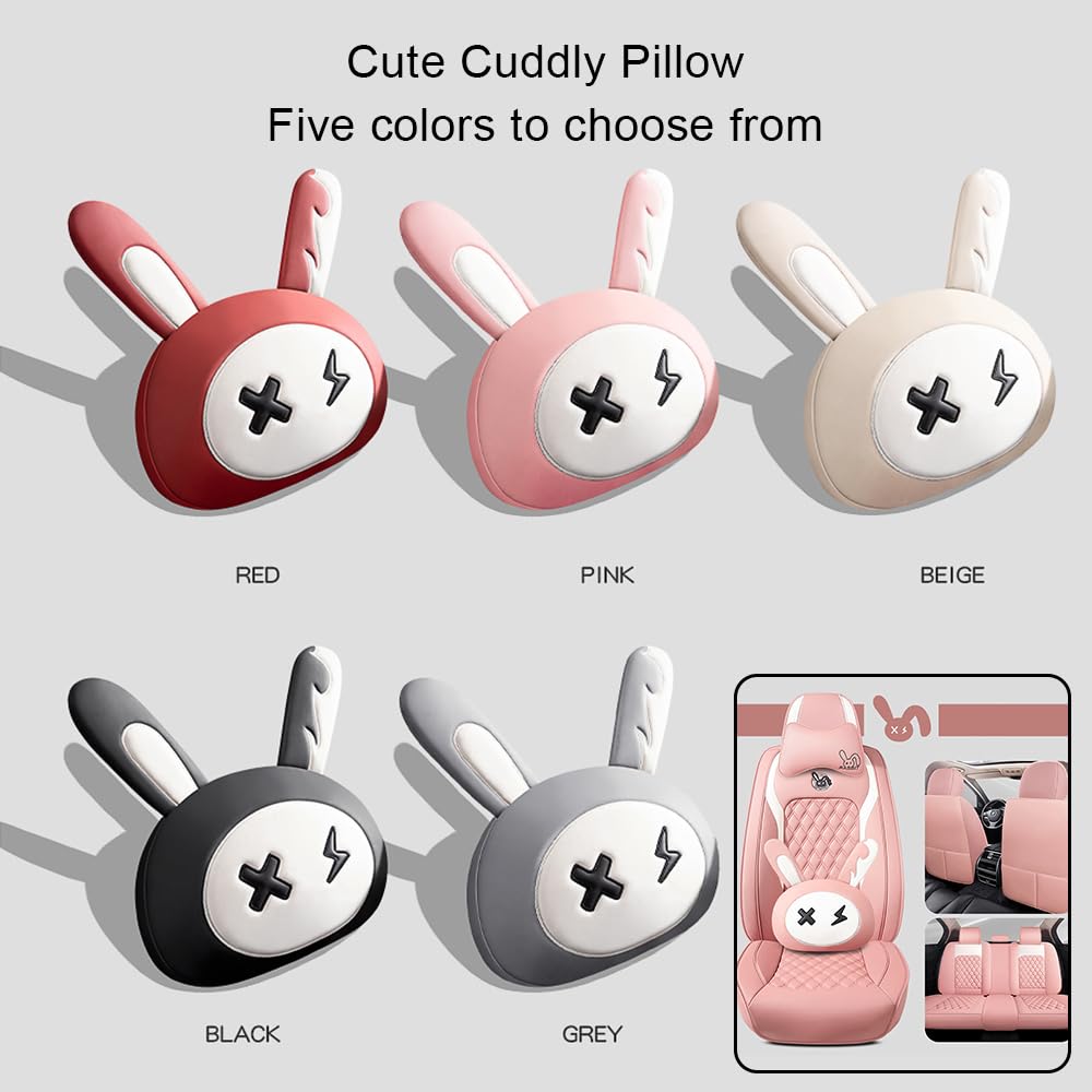 Juego de 5 fundas de asiento de conejito lindo con cuero PU - Imagen 7