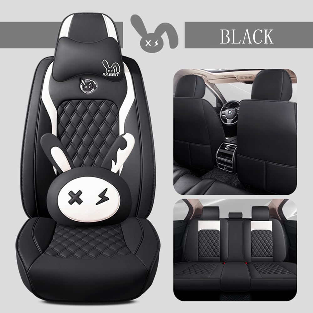 Juego de 5 fundas de asiento de conejito lindo con cuero PU - Imagen 3