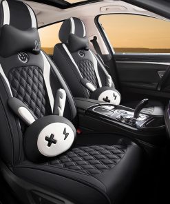 Juego de 5 fundas de asiento de conejito lindo con cuero PU