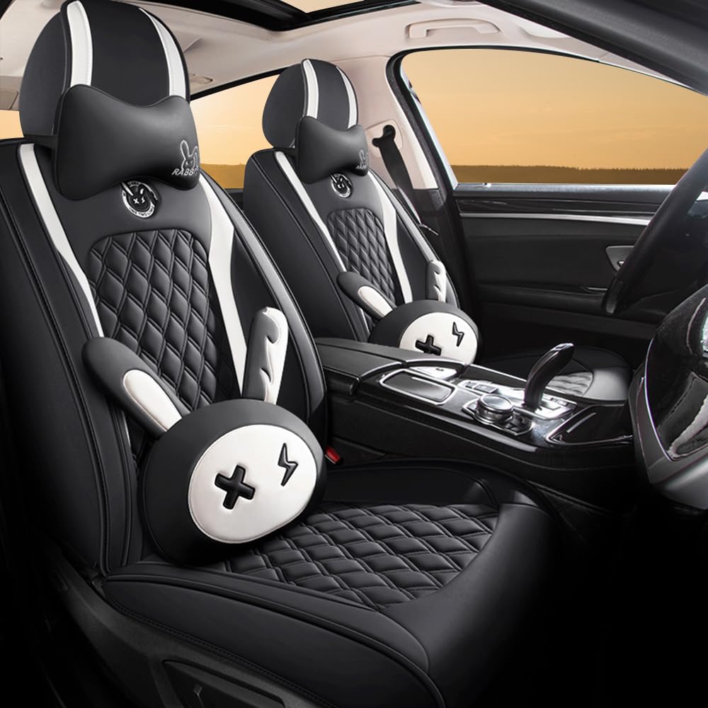 Juego de 5 fundas de asiento de conejito lindo con cuero PU