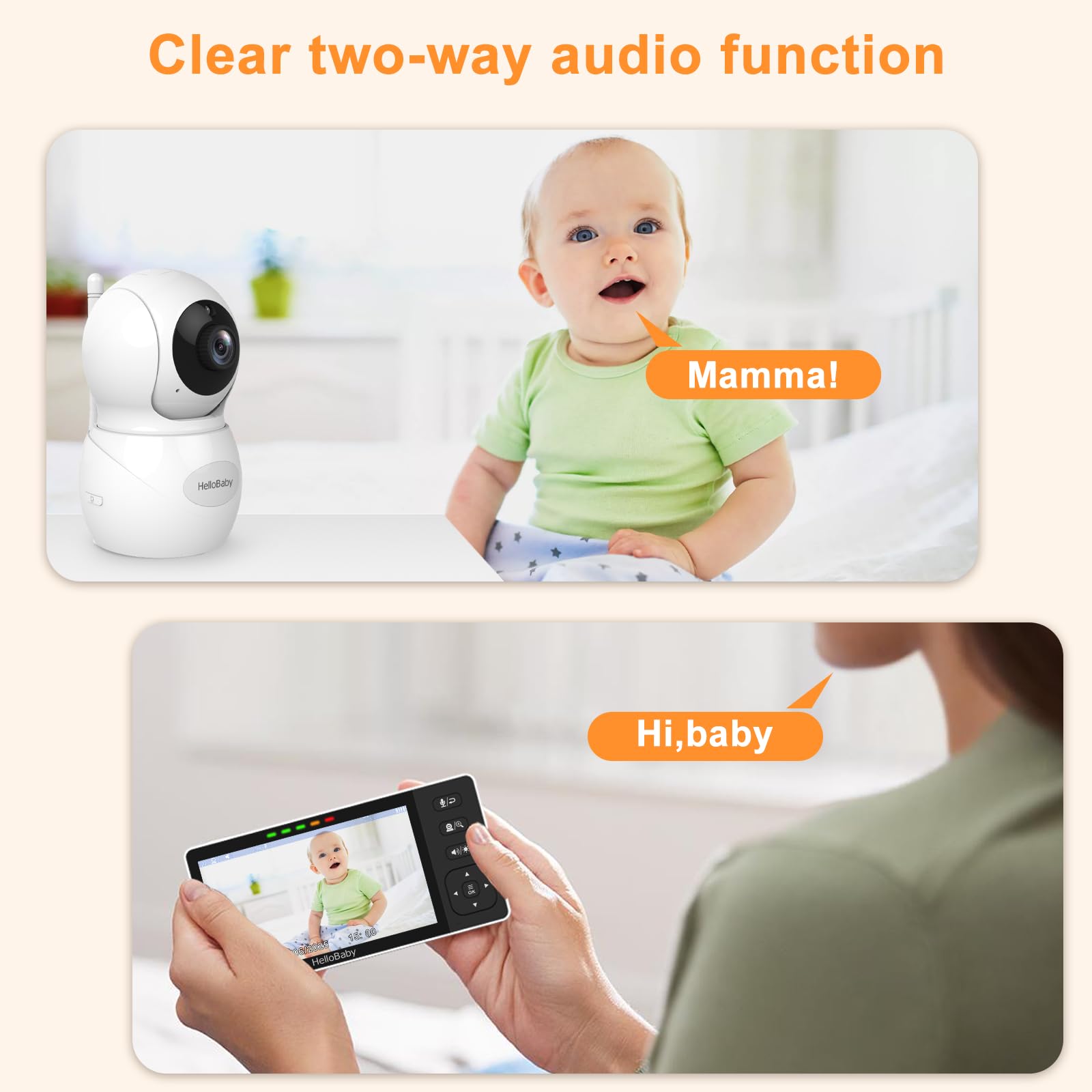 Monitor de Bebé HelloBaby 720P 5.5'' HD con Cámara y Audio - Imagen 7