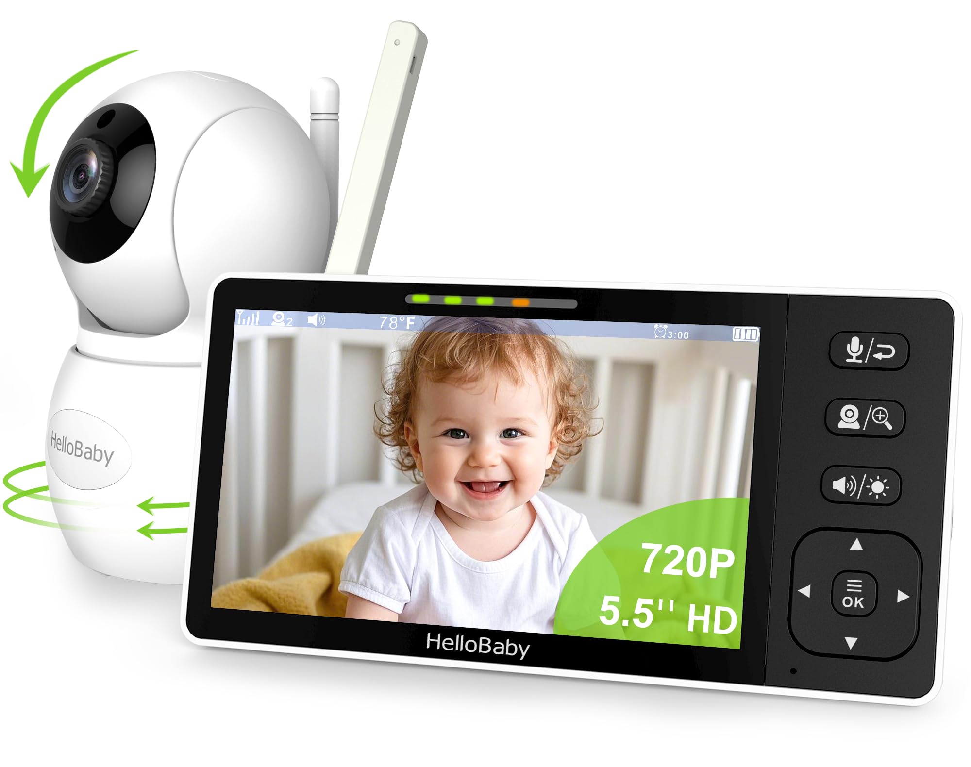 Monitor de Bebé HelloBaby 720P 5.5'' HD con Cámara y Audio