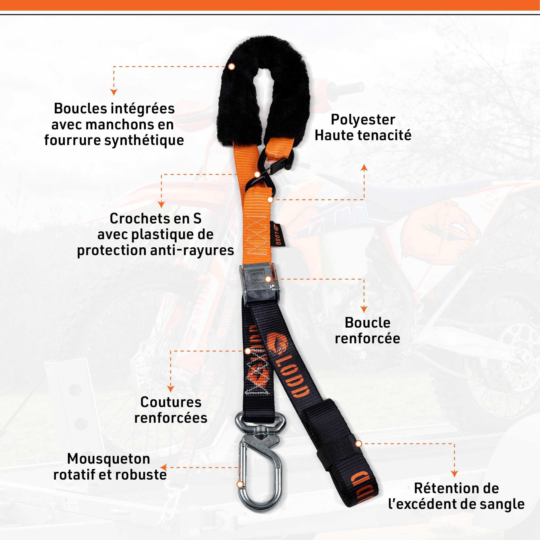 LODD - Correas para Motocicleta con -Negro y Naranja - Imagen 3