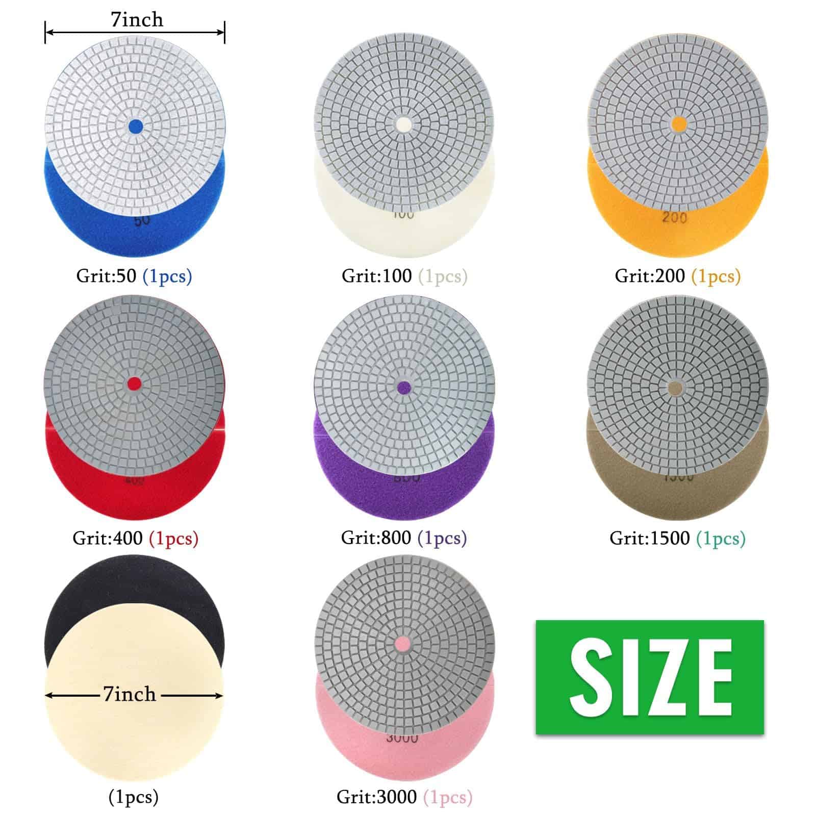 8PCS Diamond Polishing Pads 7 Inch, Kit de Herramientas de - Imagen 7