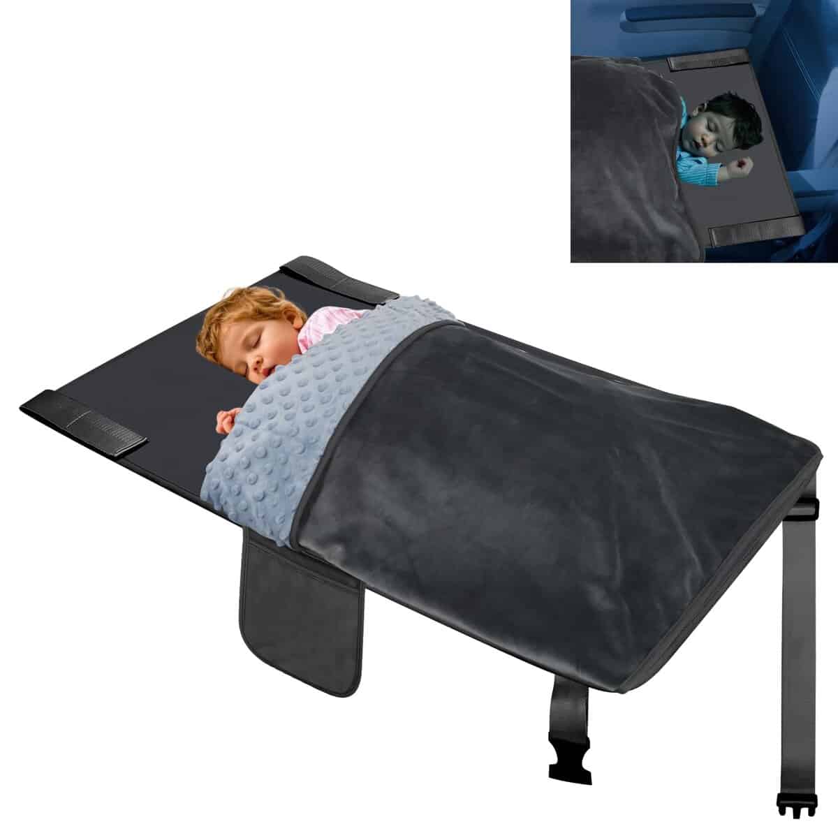 Cama de Avión para Niños con Manta, Extensor -Gris