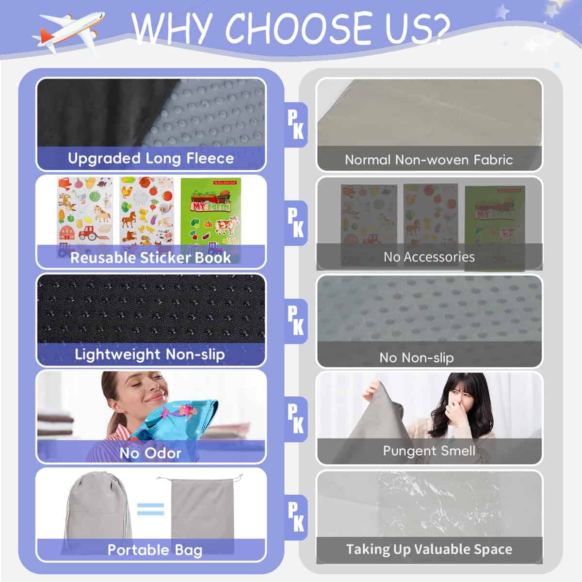 Cama de Avión para Niños con Manta, Extensor -Gris - Imagen 6