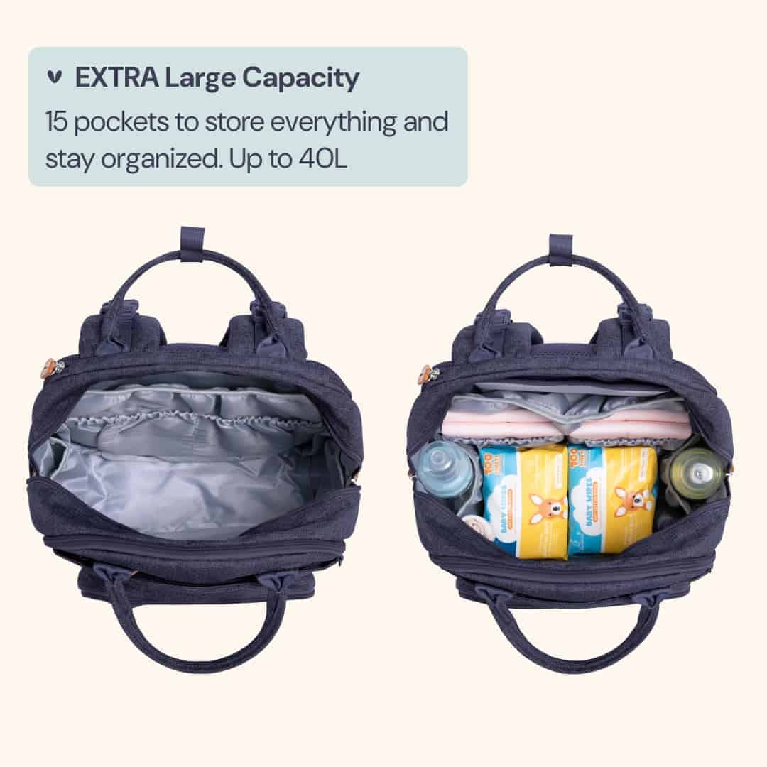 BabbleRoo Mochila de Pañales Extra Grande, -Azul Denim - Imagen 3
