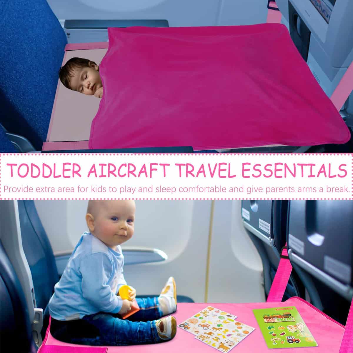 Cama de Avión para Niños con Manta, Extensor -Rosa - Imagen 3
