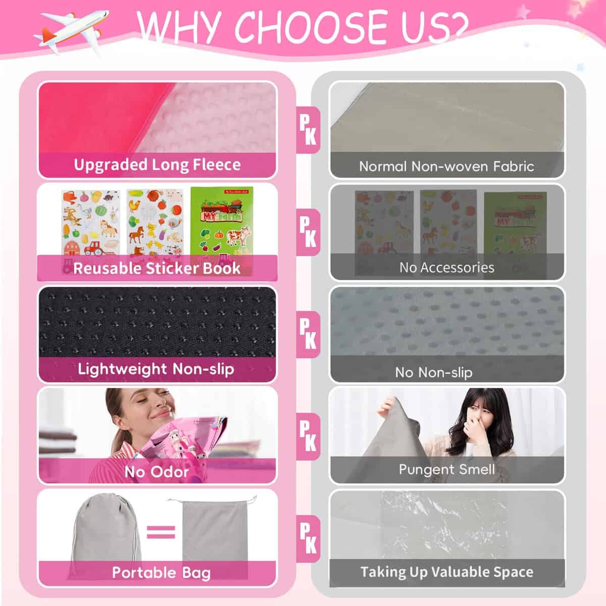 Cama de Avión para Niños con Manta, Extensor -Rosa - Imagen 6