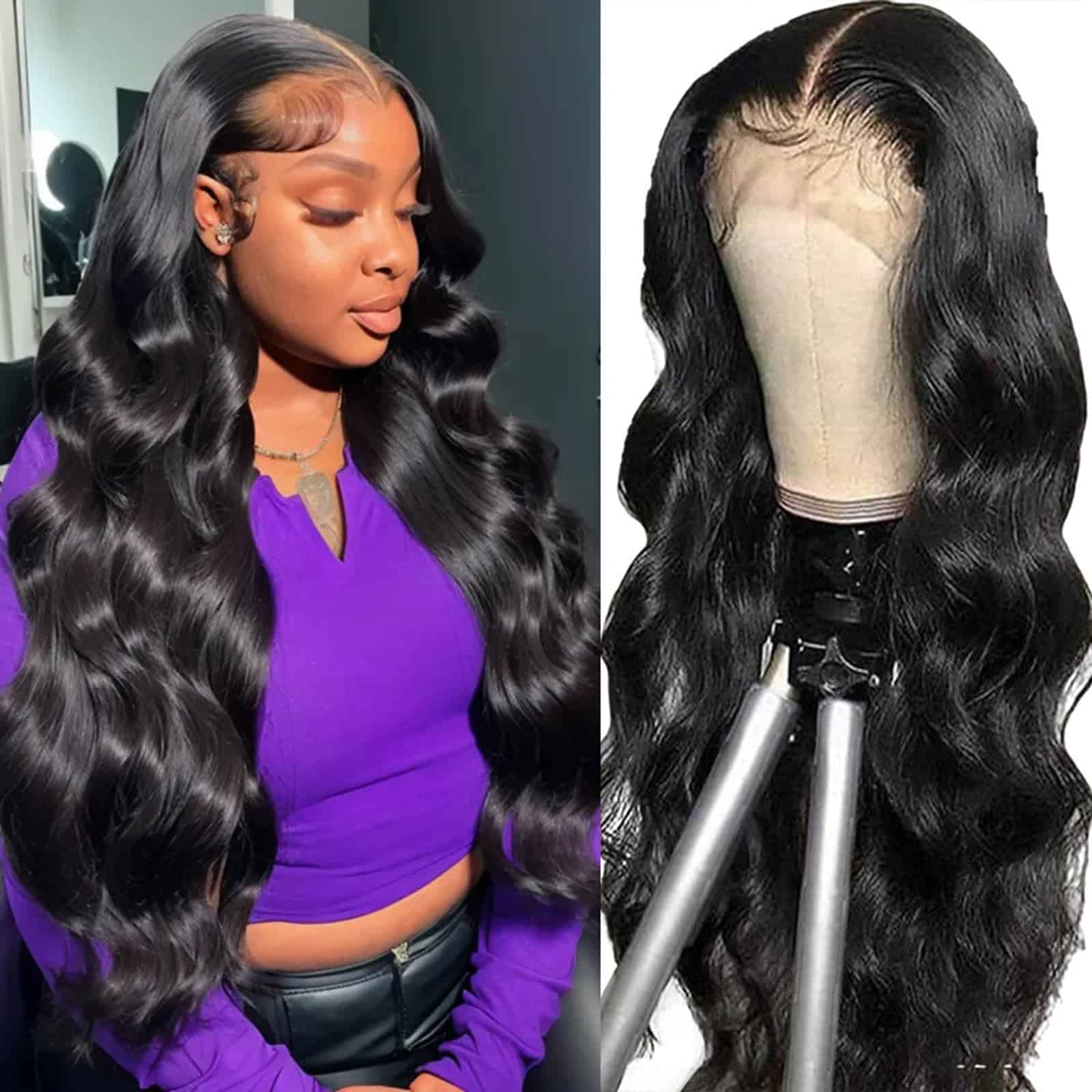 Peluca de Encaje Ondulado de 22 Pulgadas de Cabello Humano