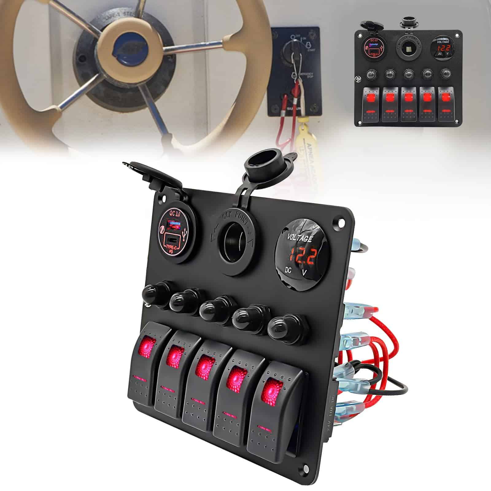 Panel de interruptores de 5 vías con protección contra