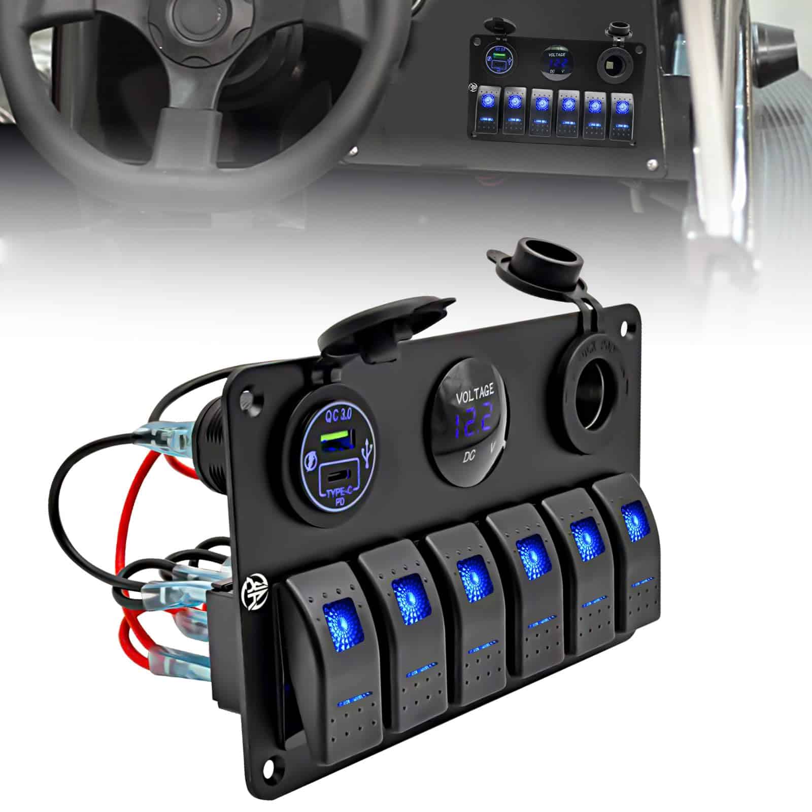 Panel de interruptores de 6 vías, a prueba de agua,