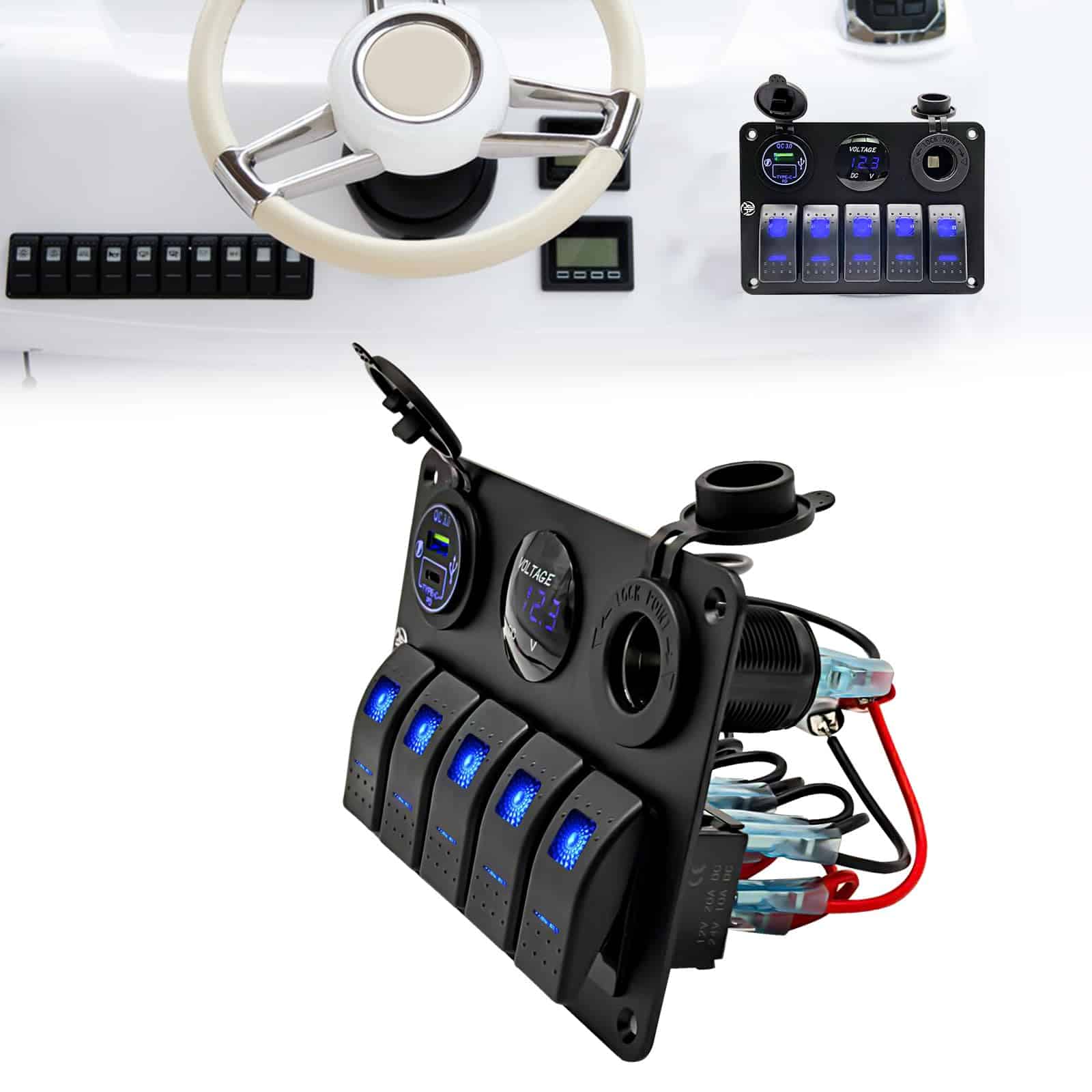 Panel de interruptores de 5 Gang, impermeable,