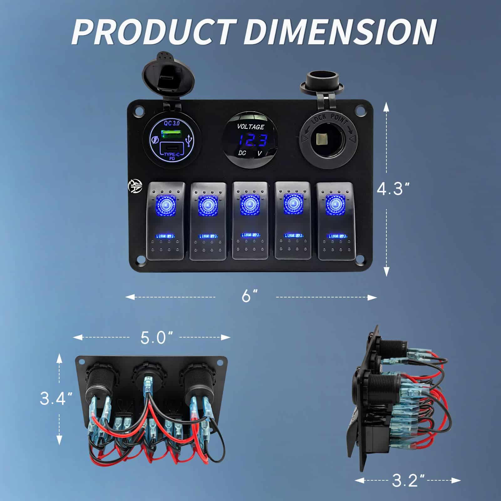 Panel de interruptores de 5 Gang, impermeable, - Imagen 3