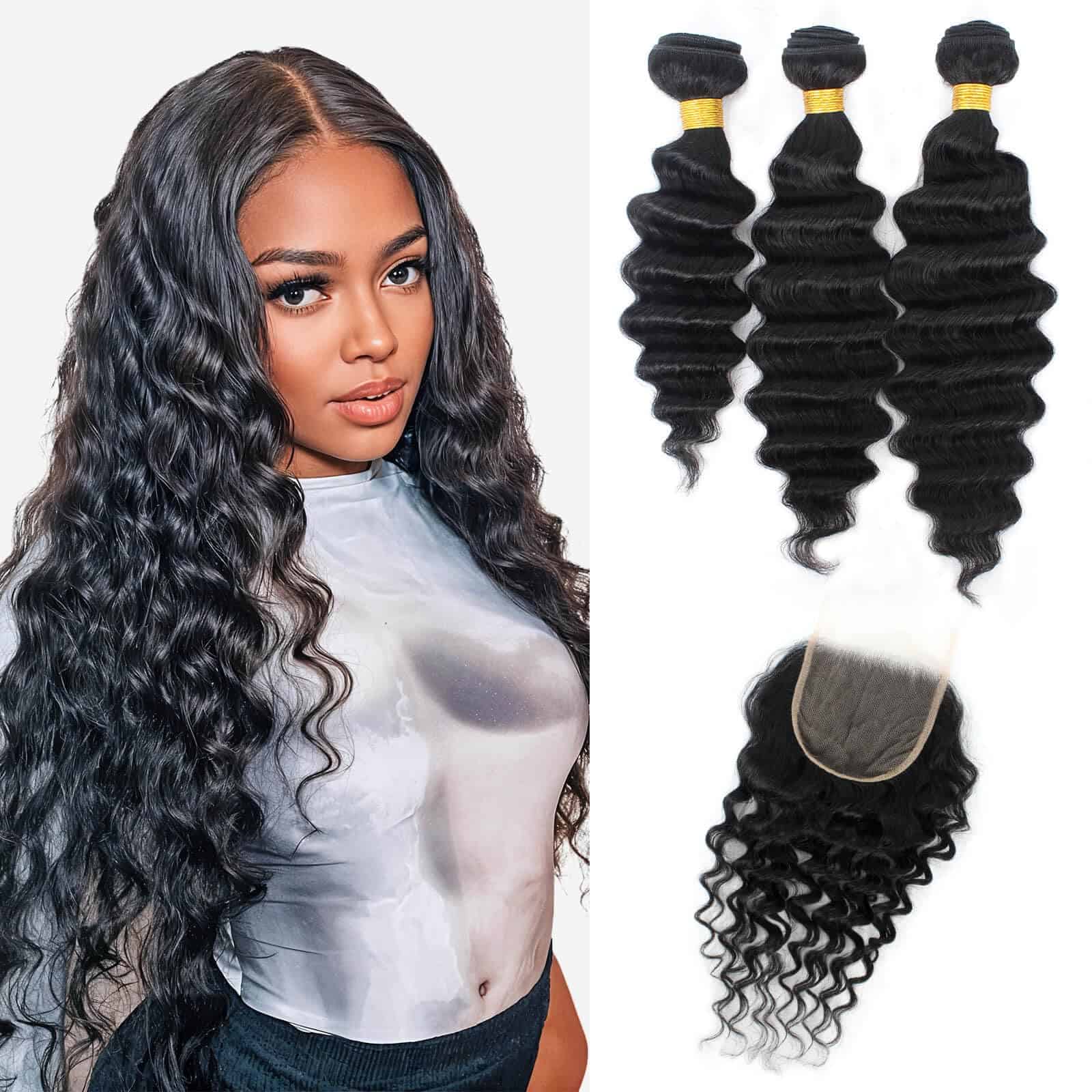 MOONBAY Paquetes de Cabello Humano Ondulado Profundo Suelto