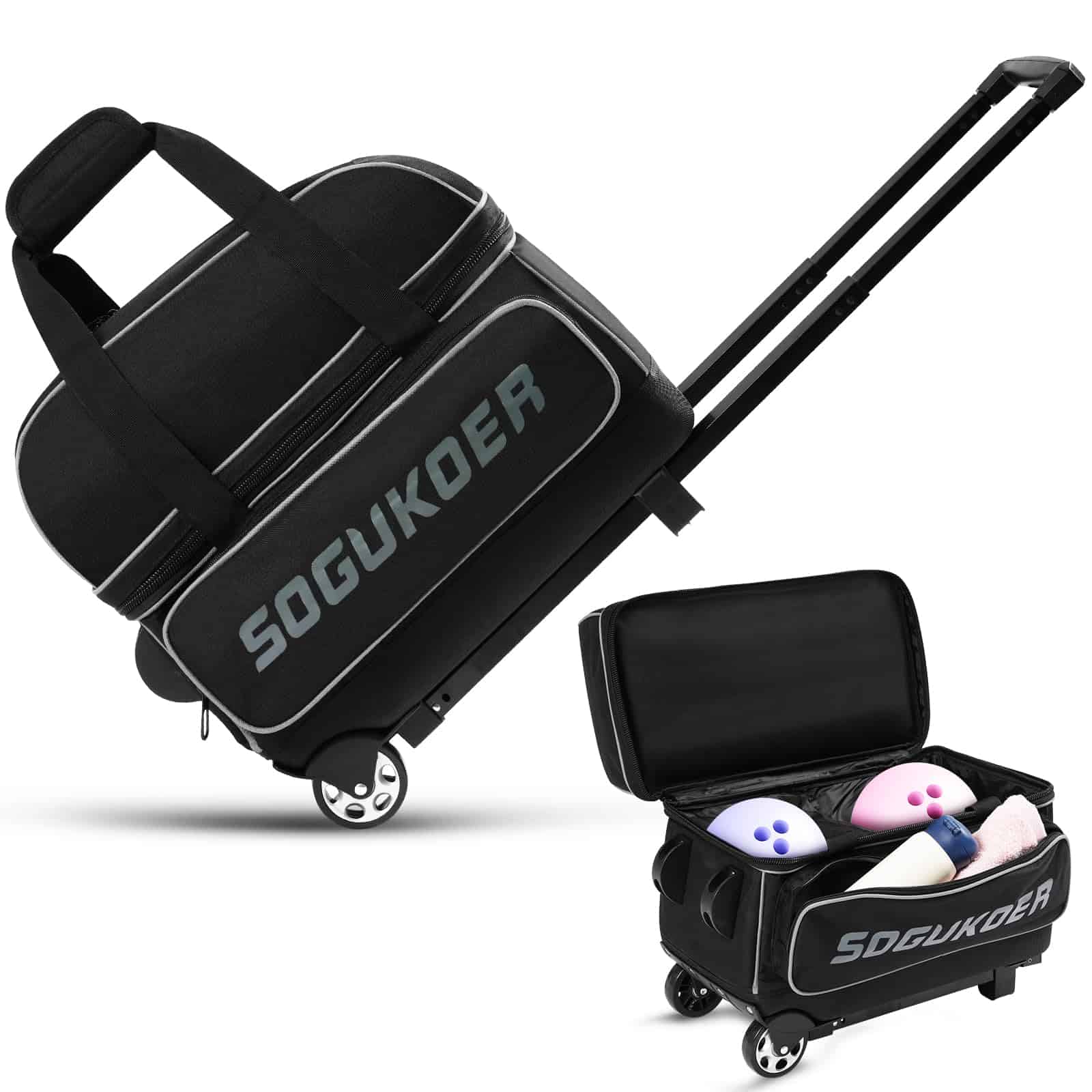 SOGUKOER 2 Bolso de bola de bolos con ruedas, carro ligero