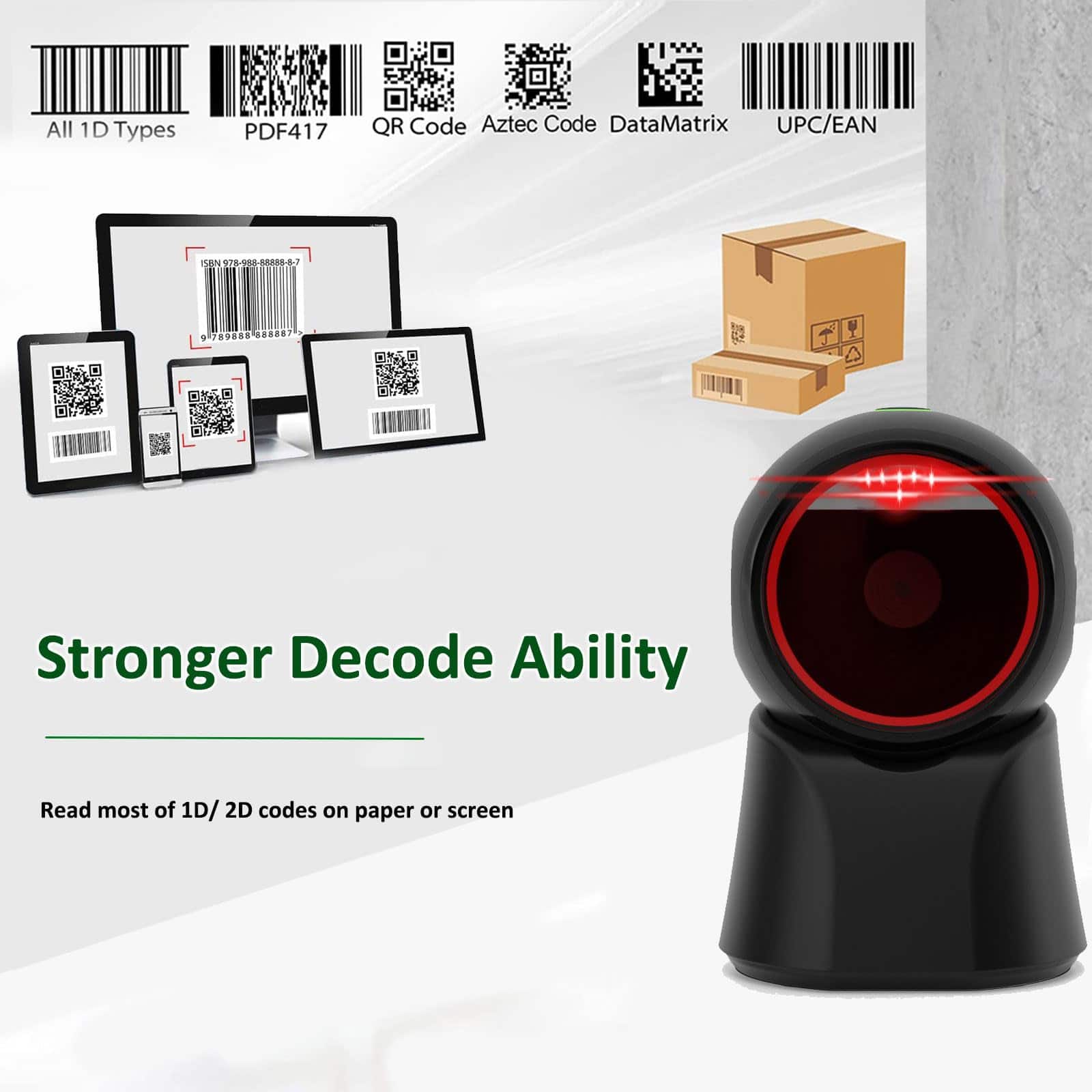 Rabitpos Escáner de Código de Barras 1D 2D de Escritorio, - Imagen 3