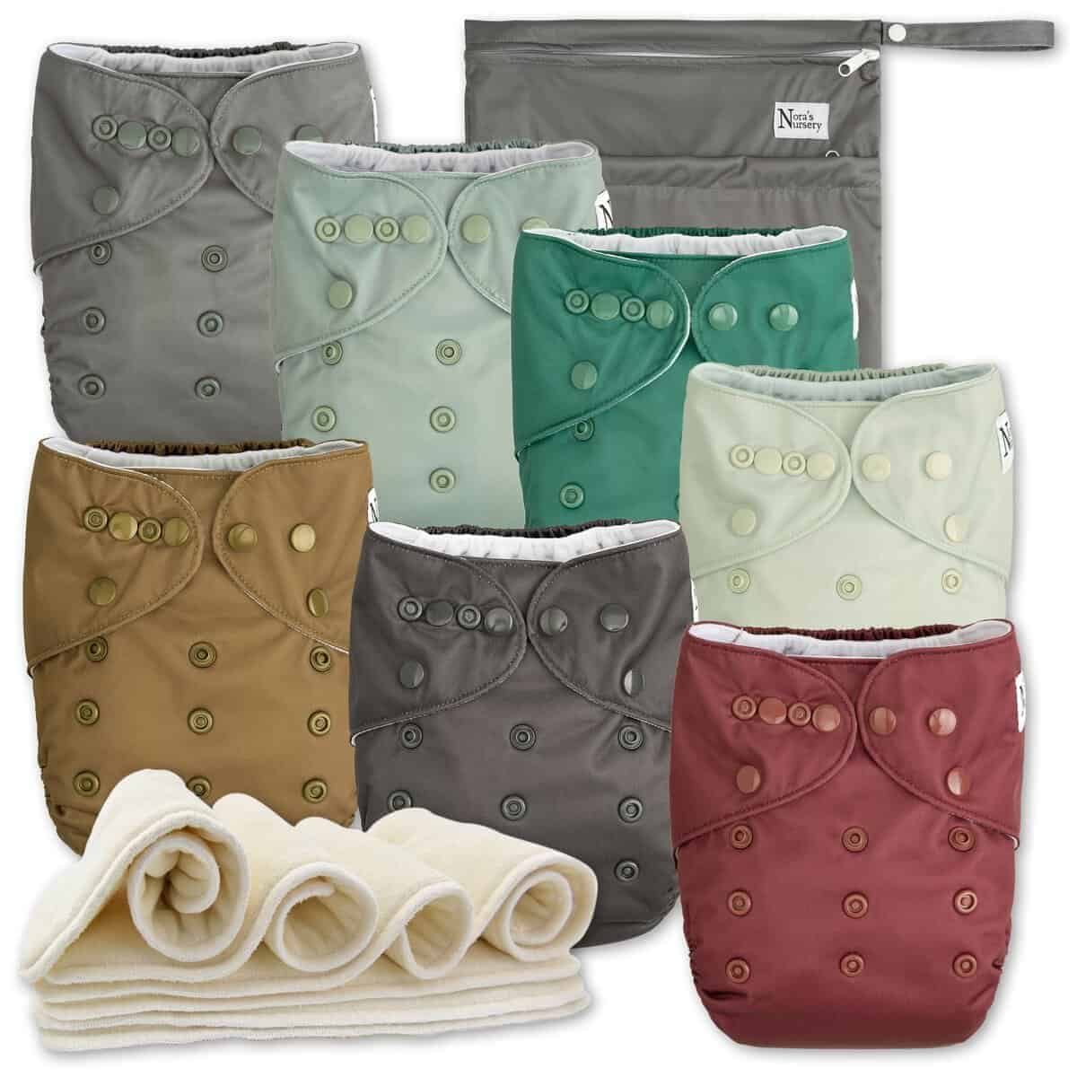 Pañales de tela Nora's Nursery 7 Pack con 7 Inserts & 1