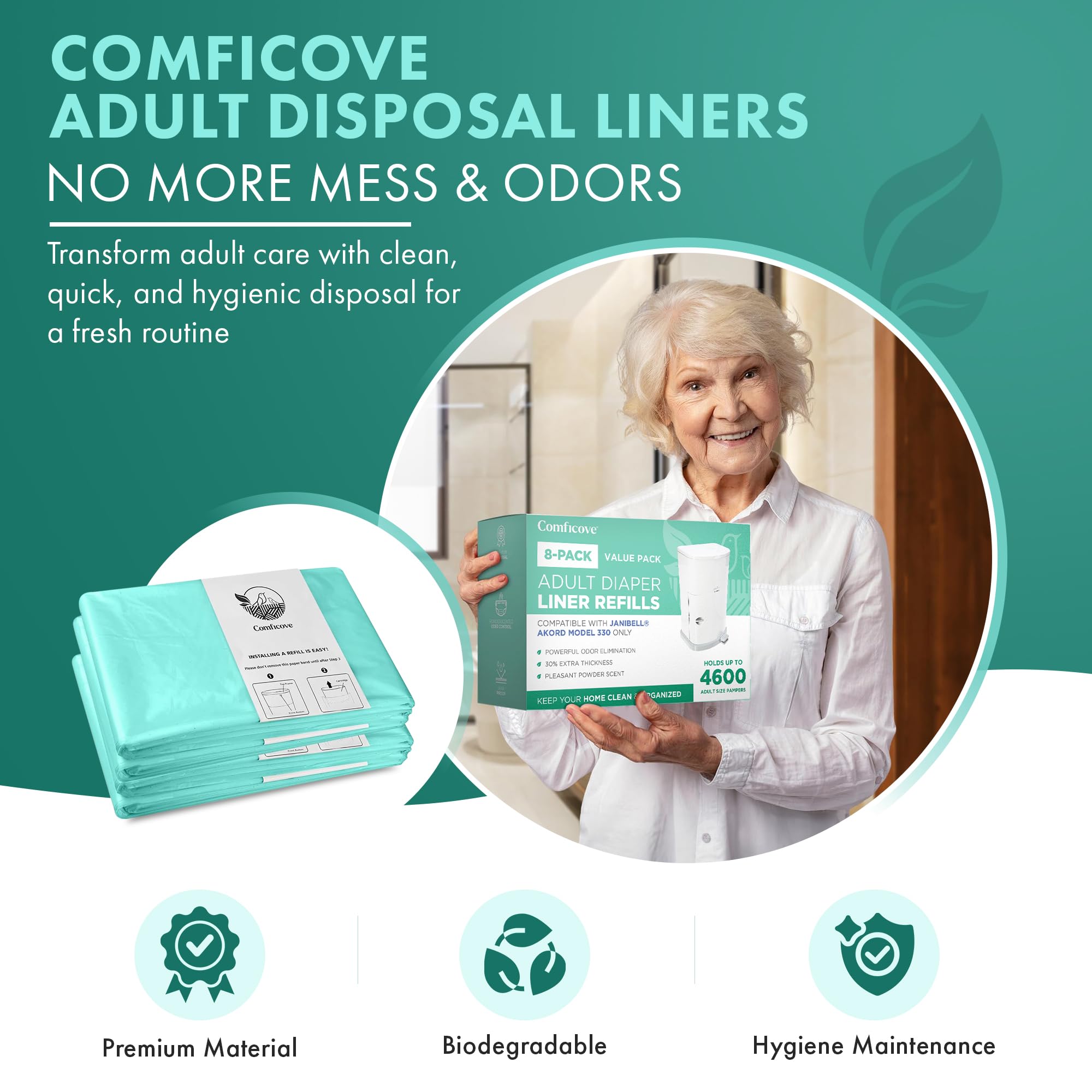 8 Pack Refill de Forros para Pañales de Adulto, Compatible - Imagen 3