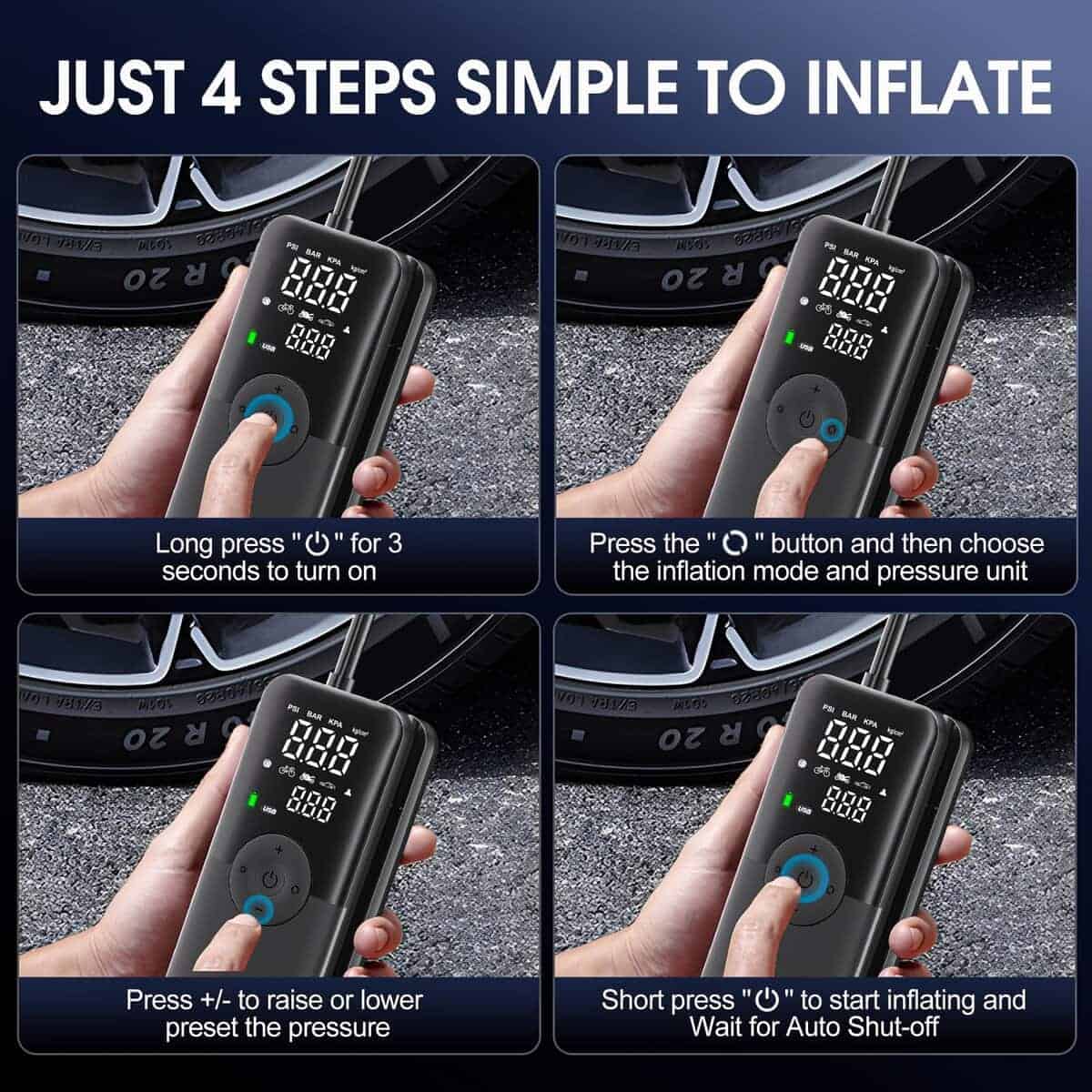 Compresor de aire portátil para neumáticos de coche de - Imagen 8