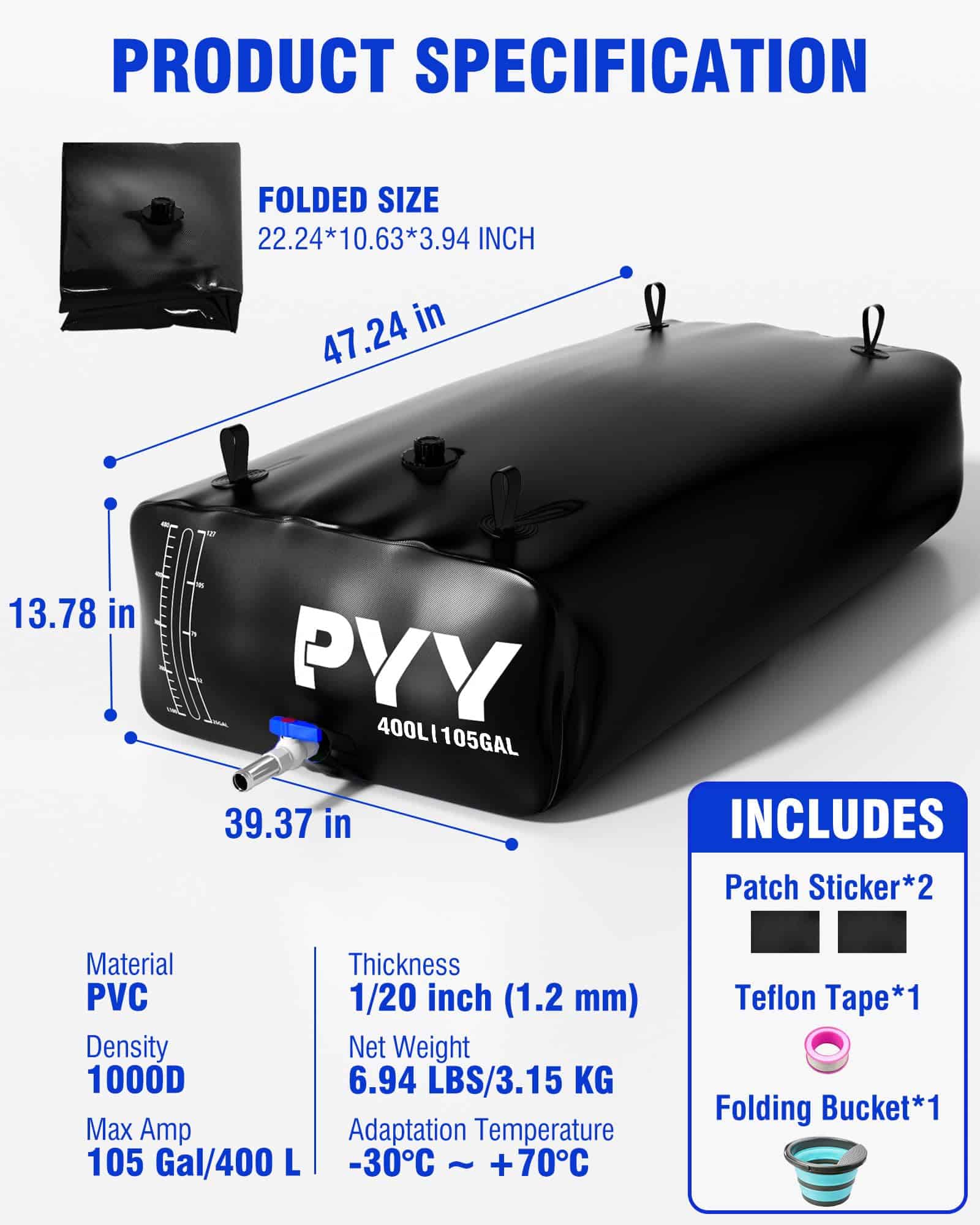 Tanque de Agua Portátil PYY de 105 Galones - Tanque de Cama - Imagen 8