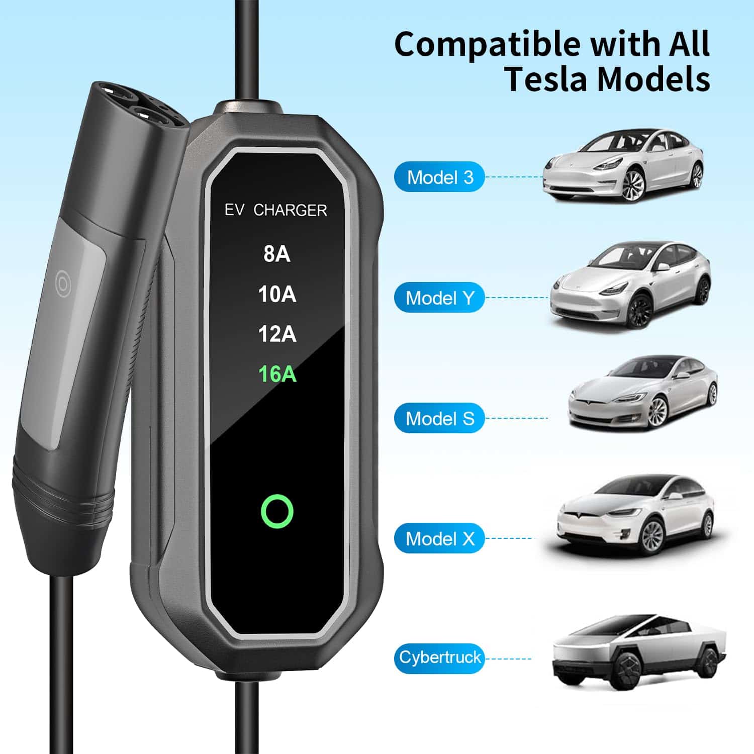 Cargador Portátil RYCHEENI 16A para Tesla con Cable de 25 - Imagen 6