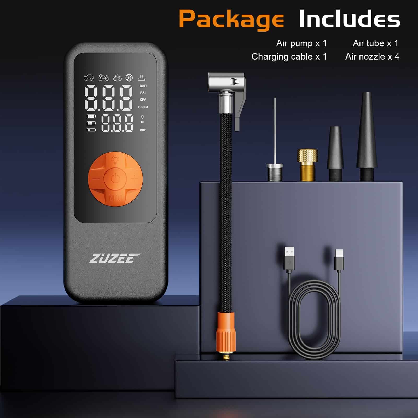 Inflador de neumáticos ZUZEE, Compresor de aire portátil, - Imagen 4