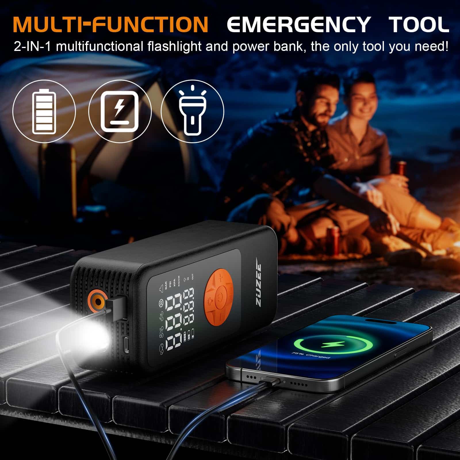 Inflador de neumáticos ZUZEE, Compresor de aire portátil, - Imagen 7