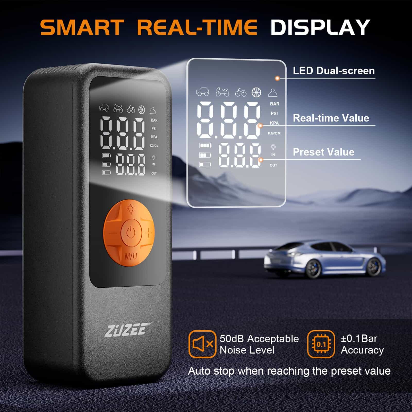 Inflador de neumáticos ZUZEE, Compresor de aire portátil, - Imagen 3