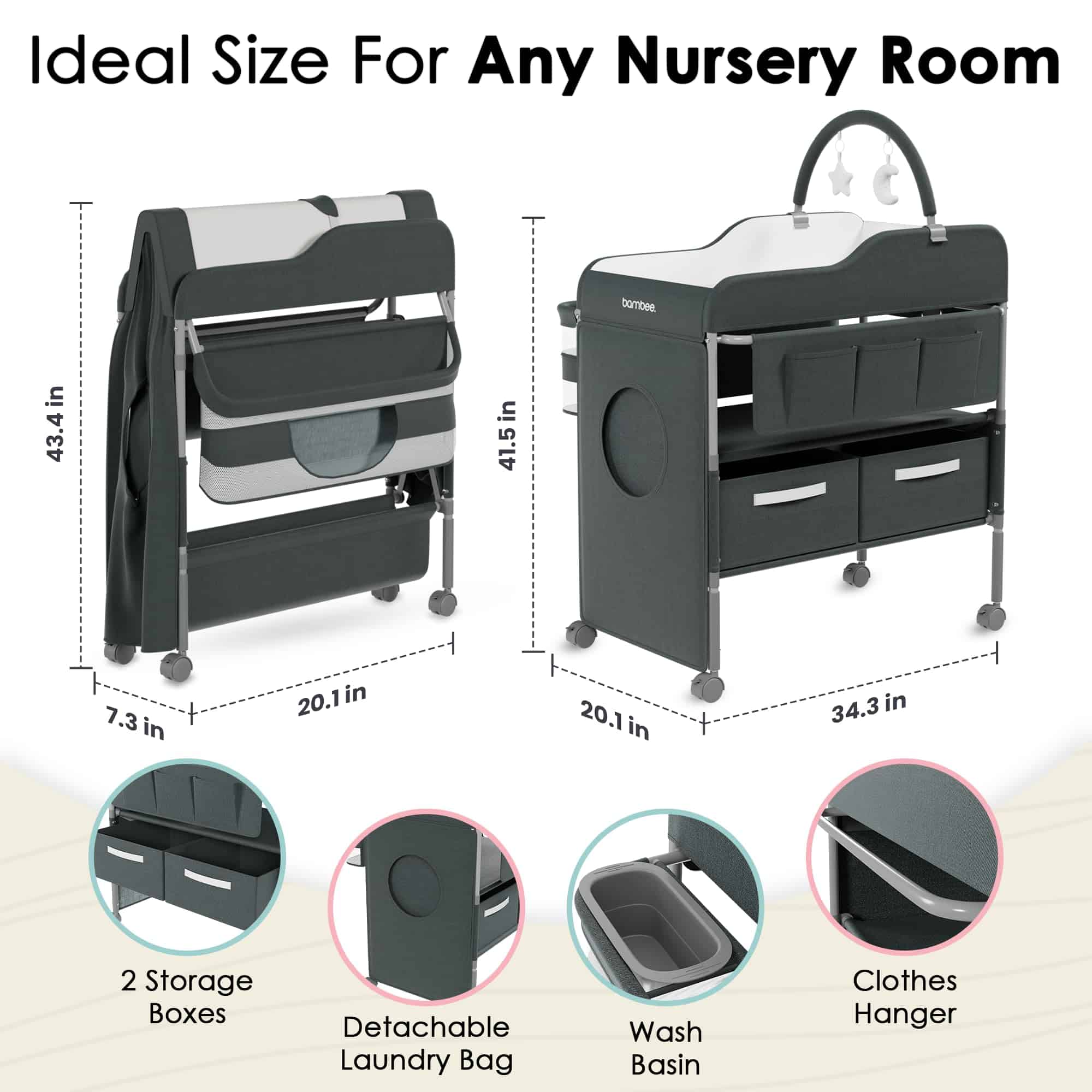 Mesa Cambiadora Portátil para Bebés con Ruedas - Moderno - Imagen 4