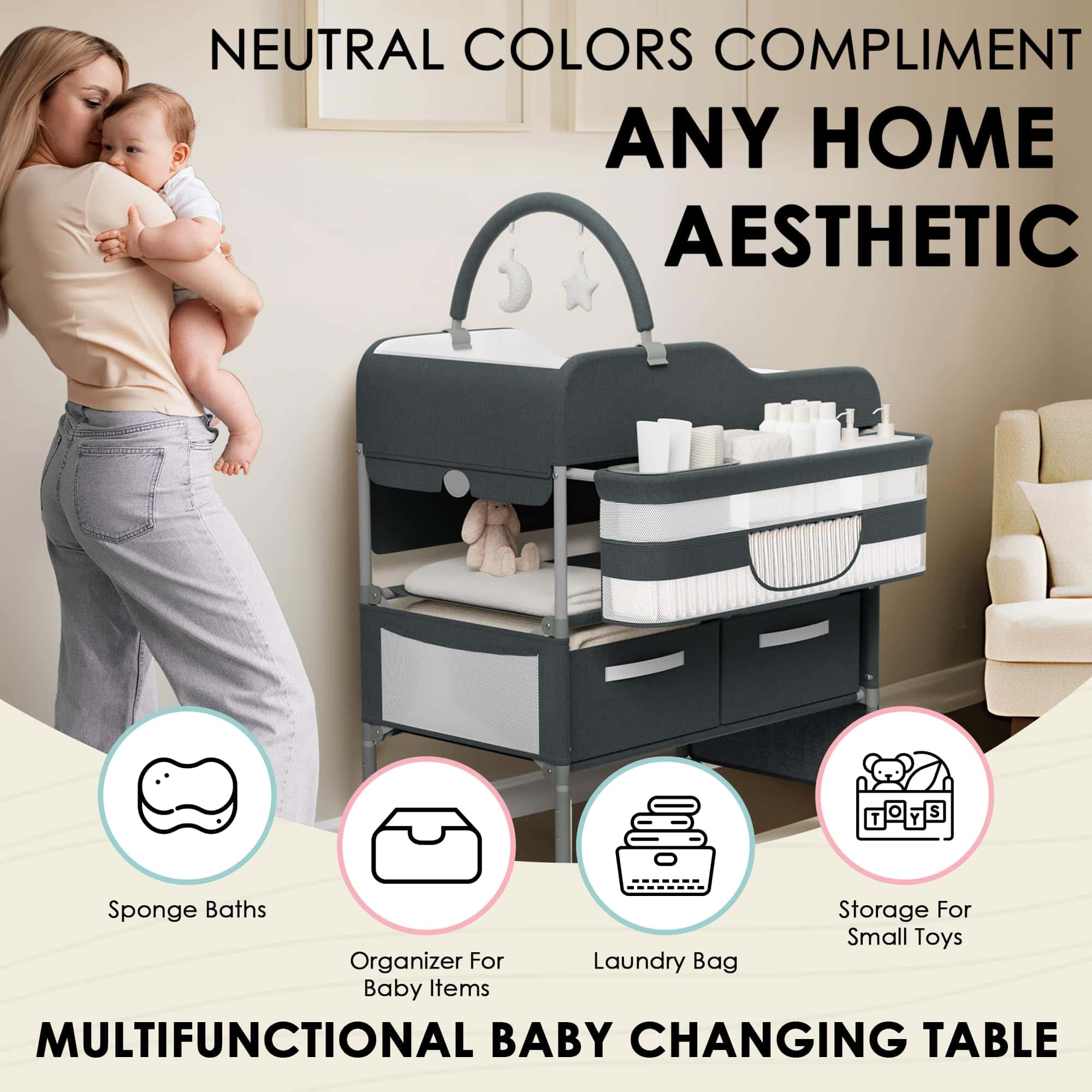 Mesa Cambiadora Portátil para Bebés con Ruedas - Moderno - Imagen 6