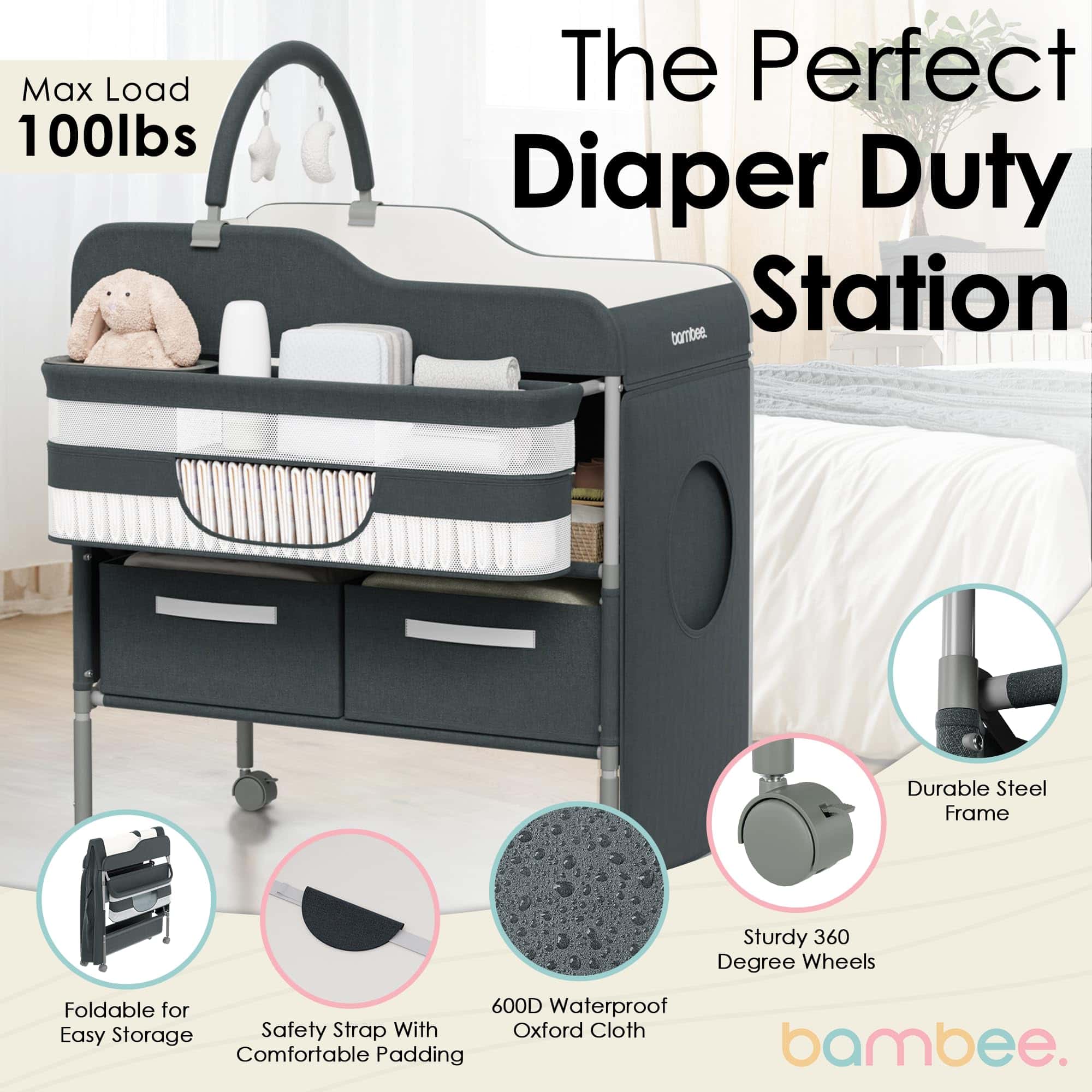Mesa Cambiadora Portátil para Bebés con Ruedas - Moderno - Imagen 3