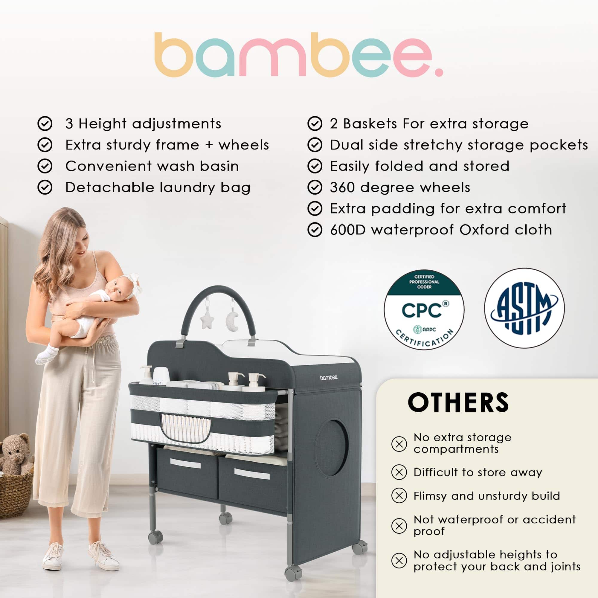 Mesa Cambiadora Portátil para Bebés con Ruedas - Moderno - Imagen 8