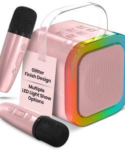 Mini Máquina de Karaoke con 2 Micrófonos -Rosa Claro