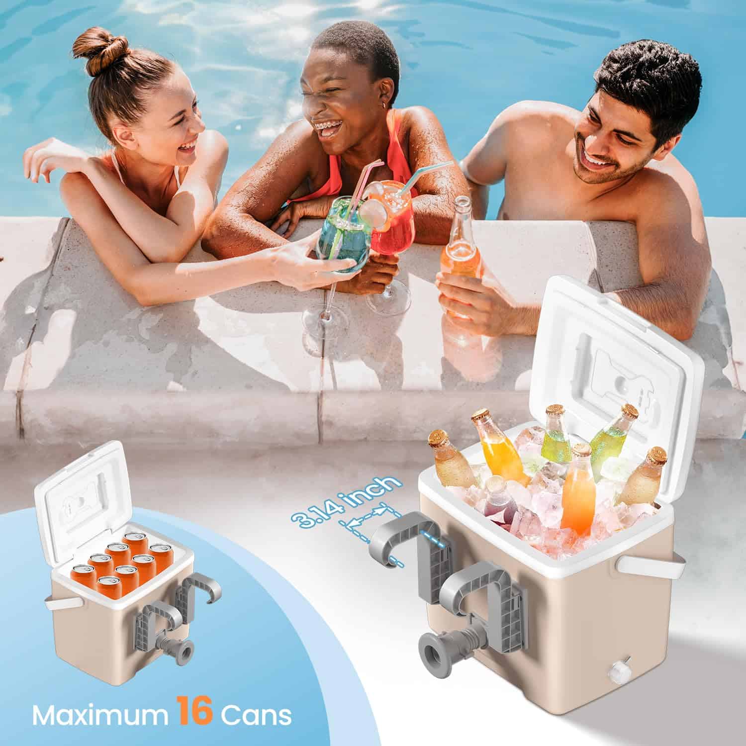 Calanofin Pool Cooler, 13.7 Quart Hard Cooler Box Outdoor - Imagen 7