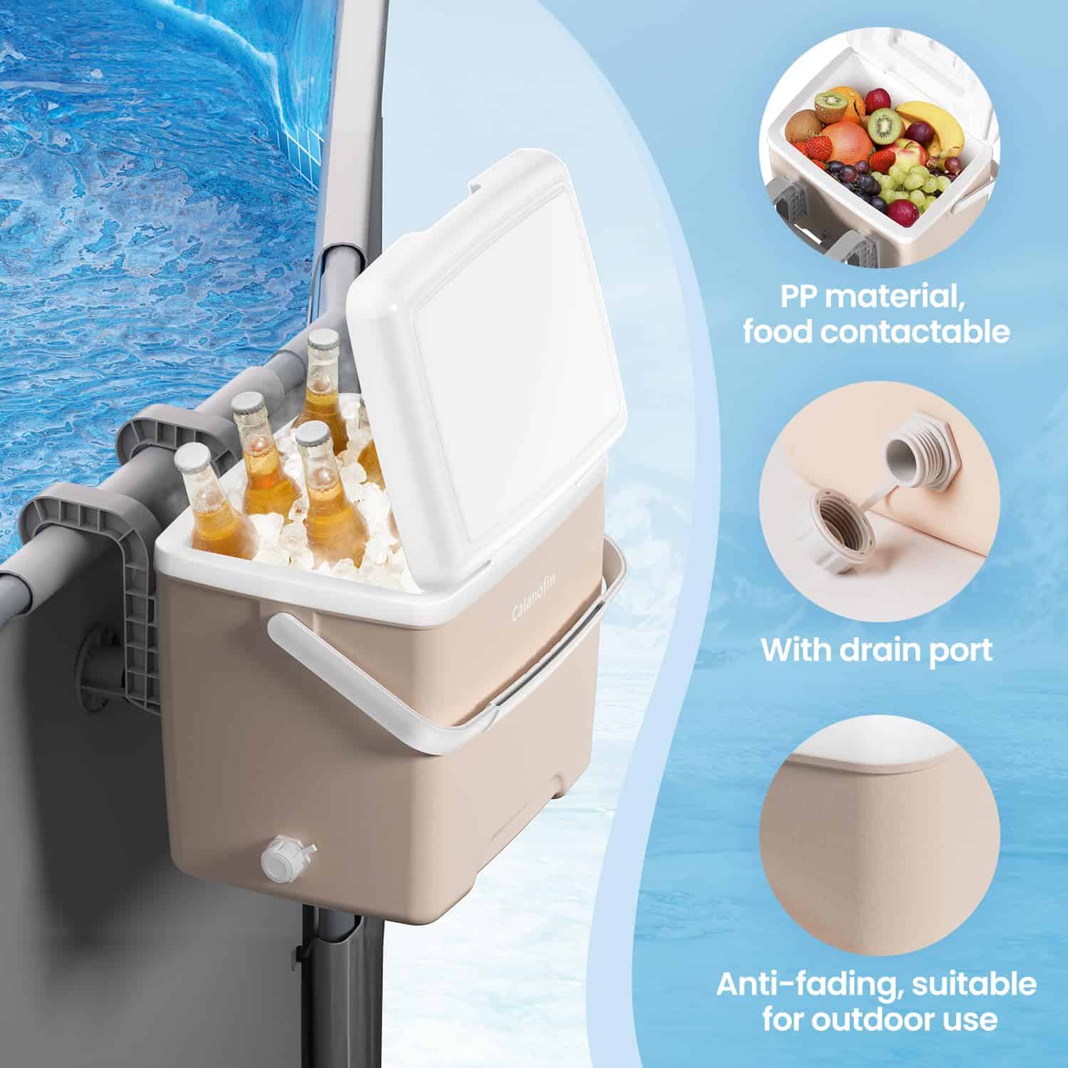 Calanofin Pool Cooler, 13.7 Quart Hard Cooler Box Outdoor - Imagen 5