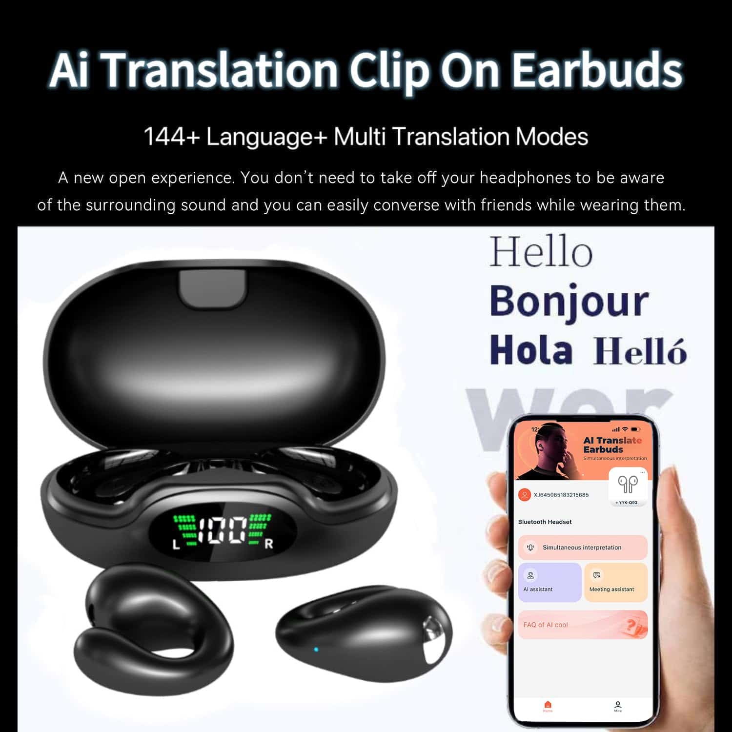 YLYHHFY Traducción de los auriculares Bluetooth 5.3 Real - Imagen 3