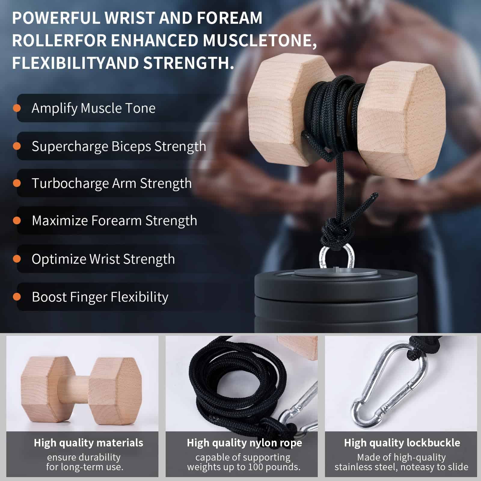 YCHLCHL Rodillo de muñeca de madera y fortalecedor de - Imagen 4