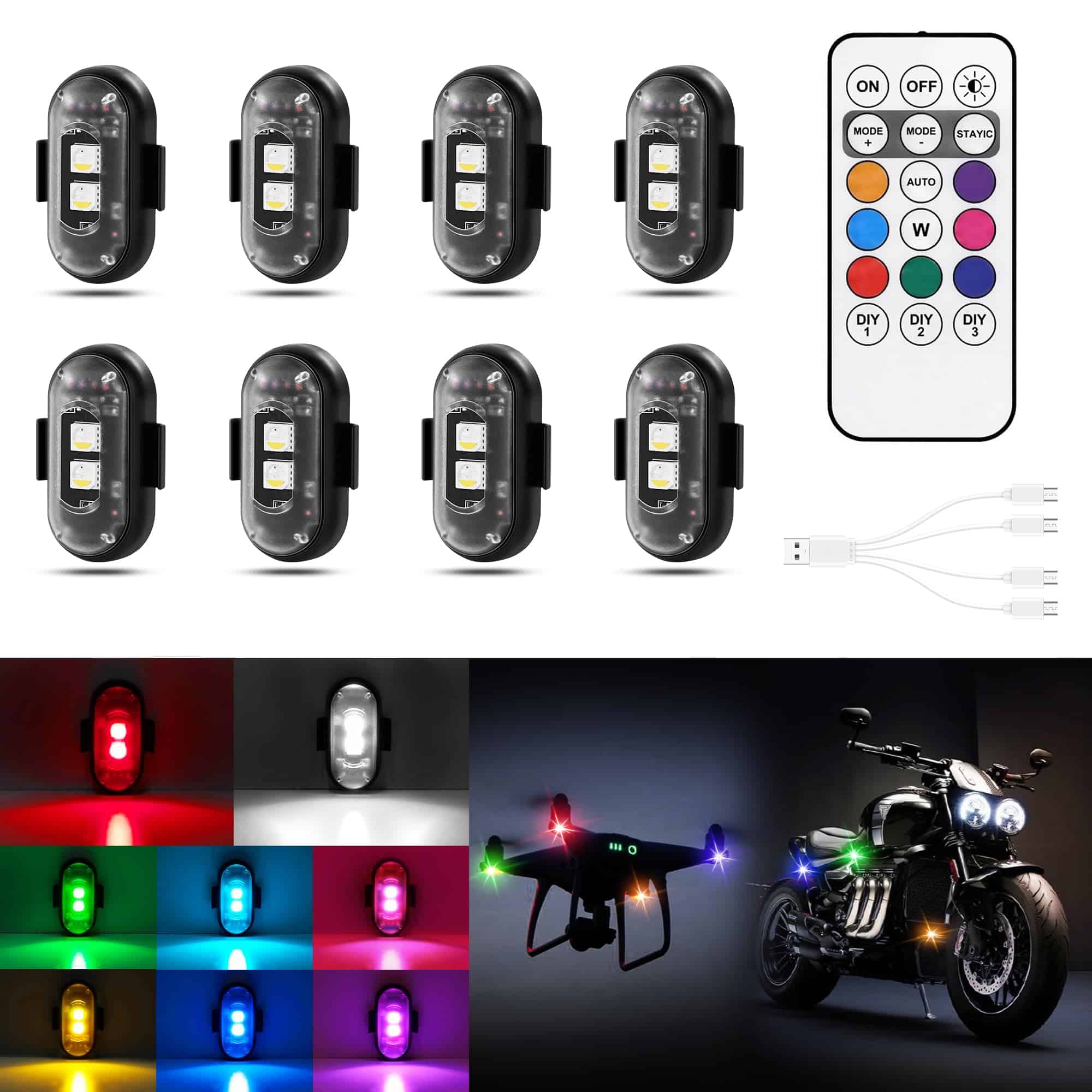 Luces LED Inalámbricas para Coche 8PCS con Control Remoto,