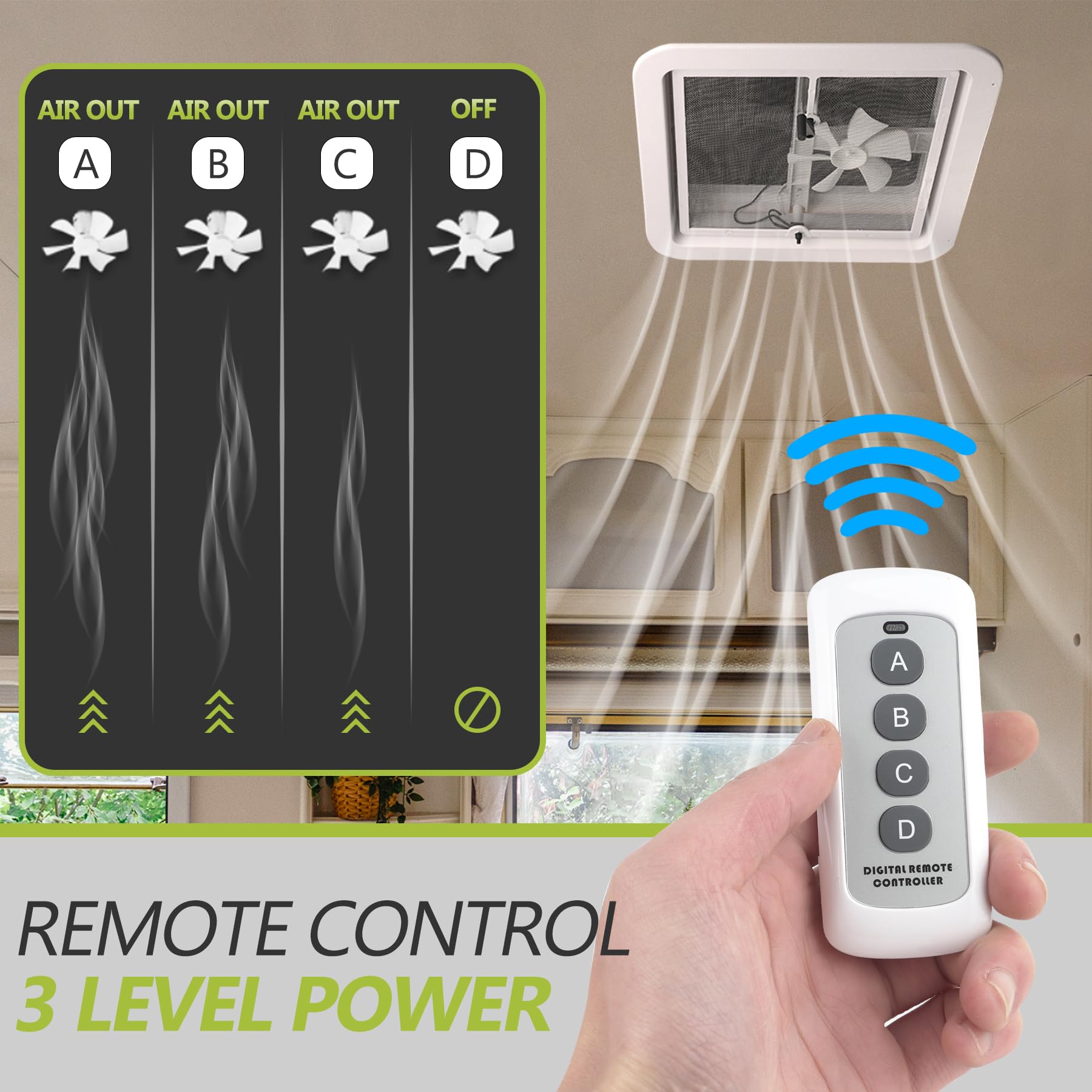 Ventilador de Techo para RV Wokyy de 14" con Control - Imagen 4