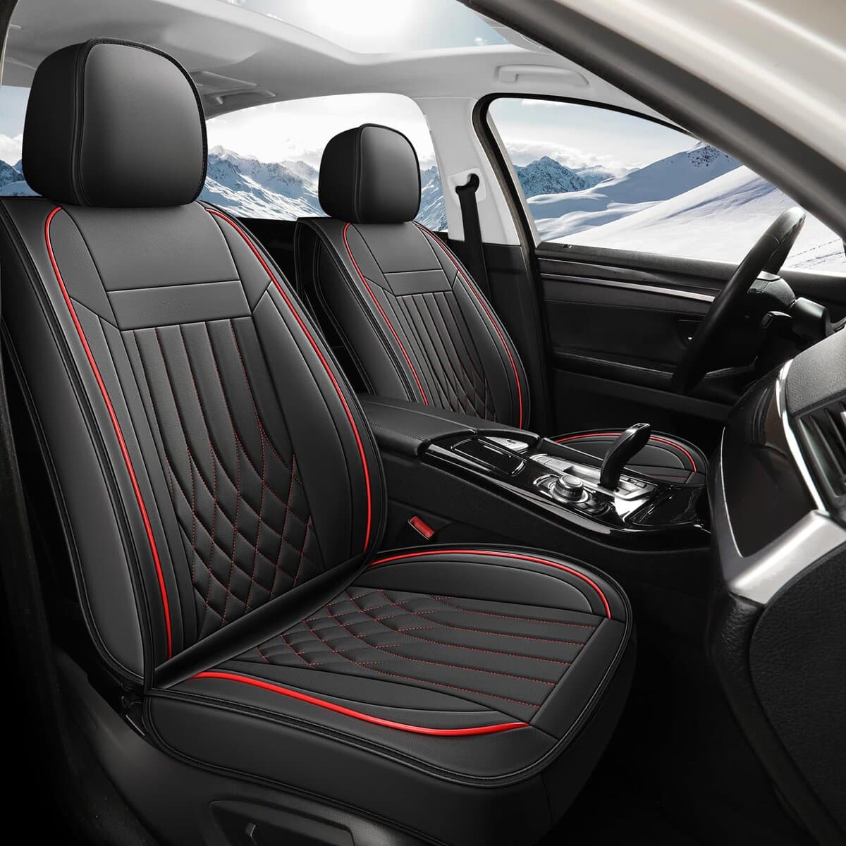 Cubierta de asiento delantero para coche -NegroRojo