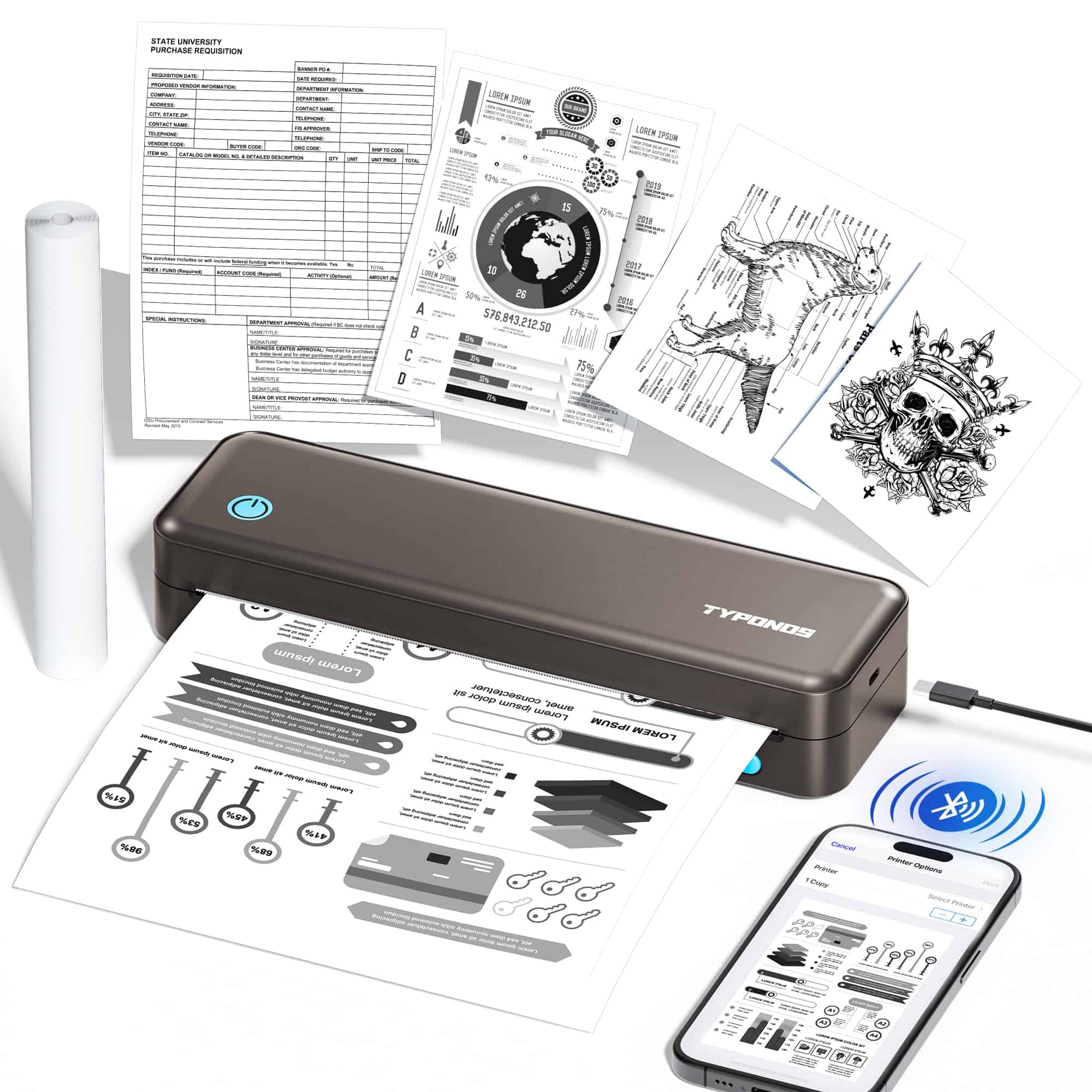 Impresoras portátiles inalámbricas TYPONOS -Marrón