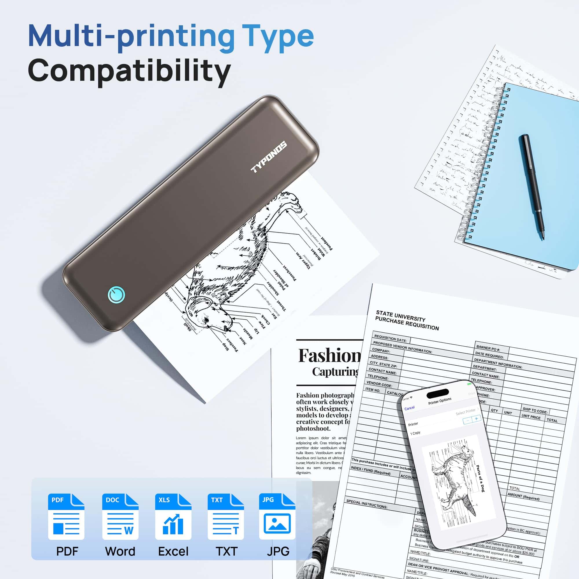 Impresoras portátiles inalámbricas TYPONOS -Marrón - Imagen 4